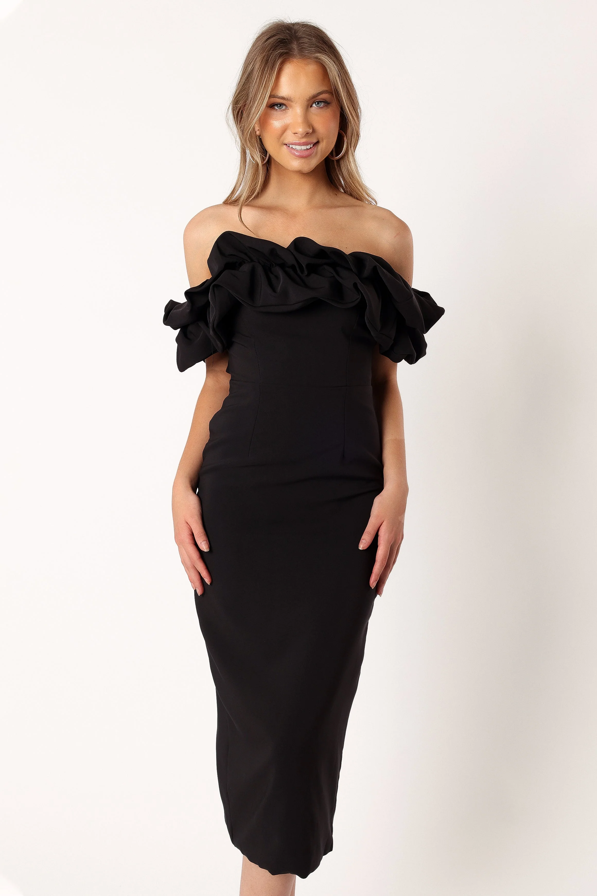 Phoebe Off Shoulder Midi Dress - Black