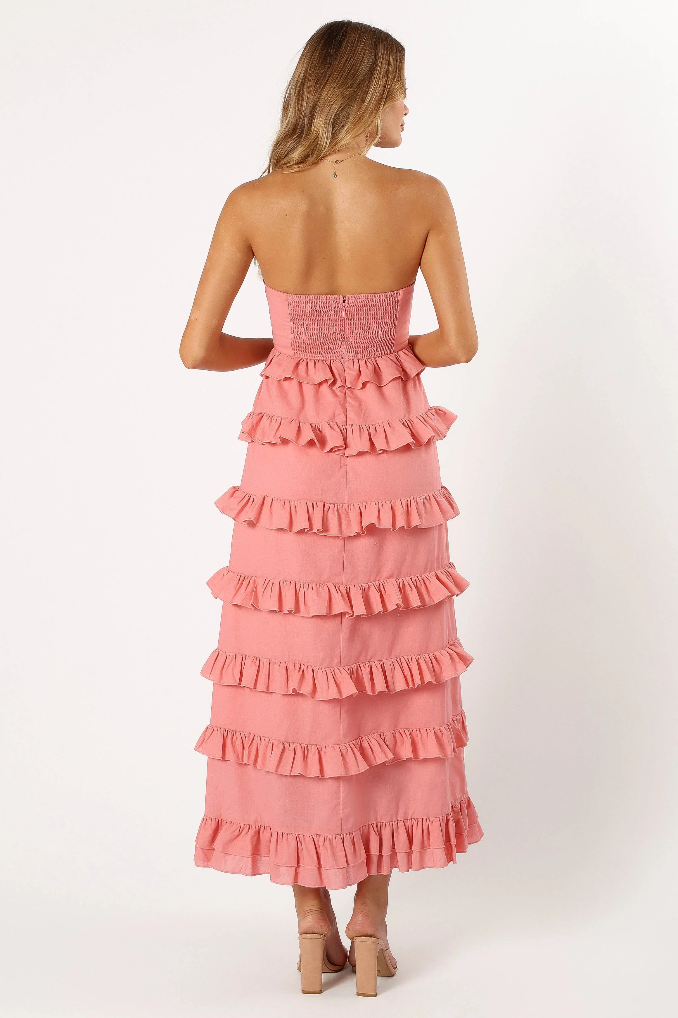 Gloria Strapless Maxi Dress - Coral Pink
