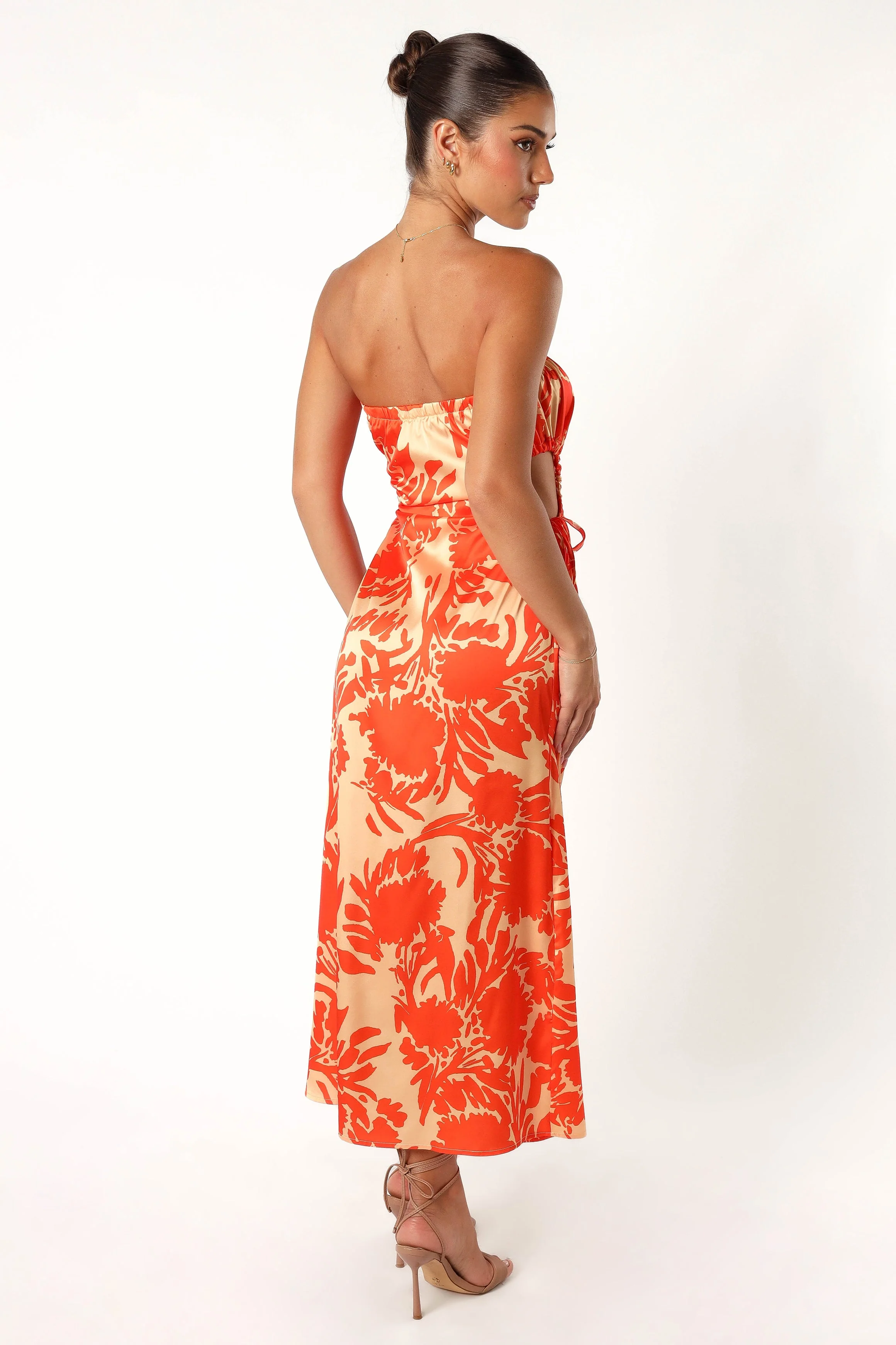 Loc Strapless Midi Dress - Orange Floral