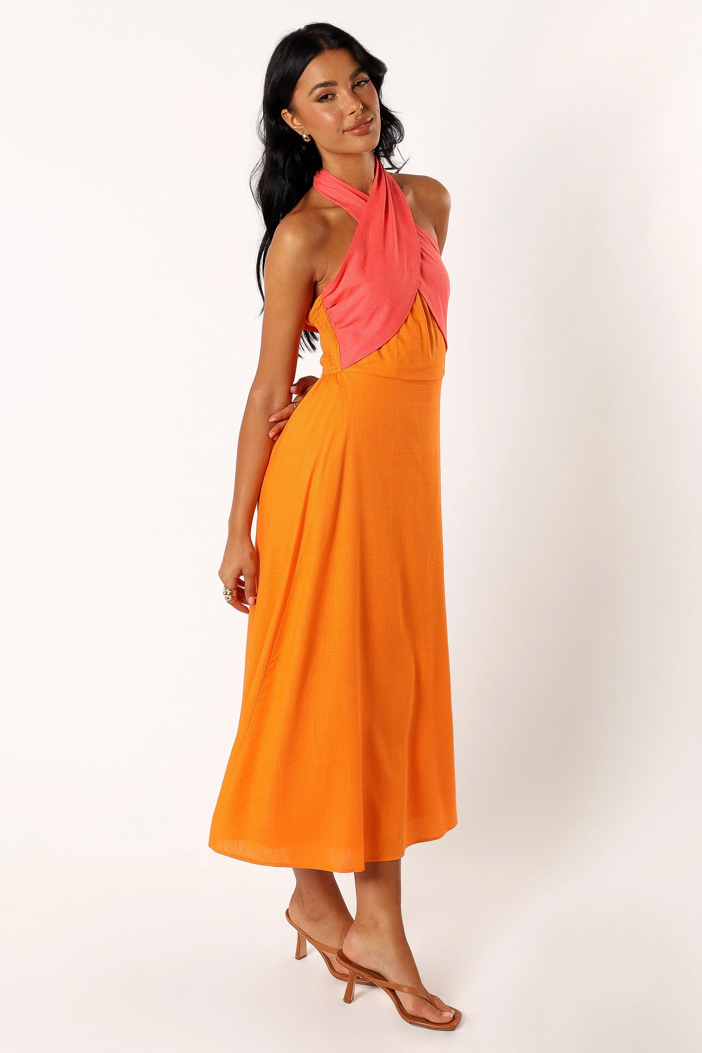 Jaded Halterneck Midi Dress - Pink Orange