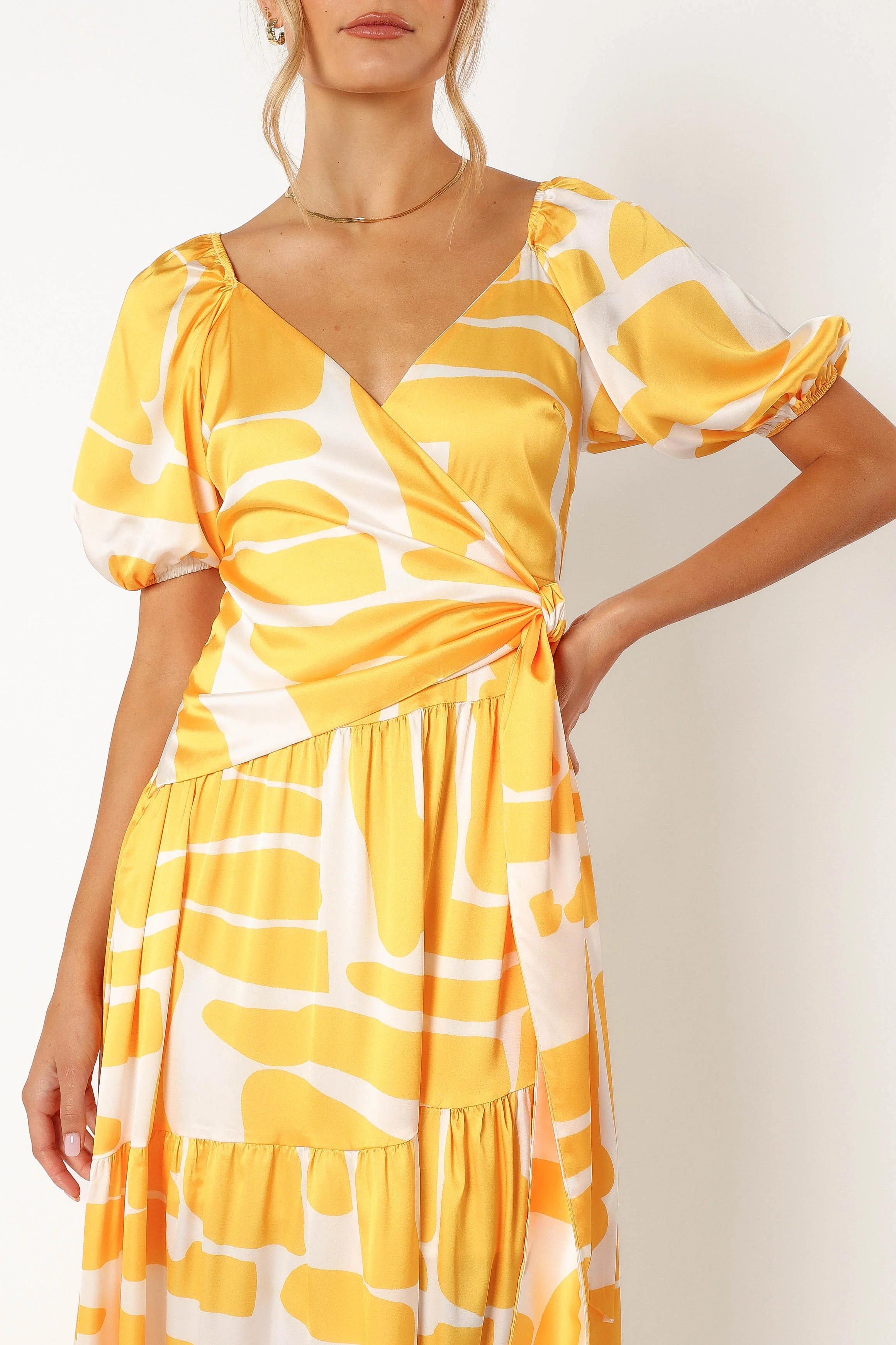 Tabitha Wrap Midi Dress - Yellow Print