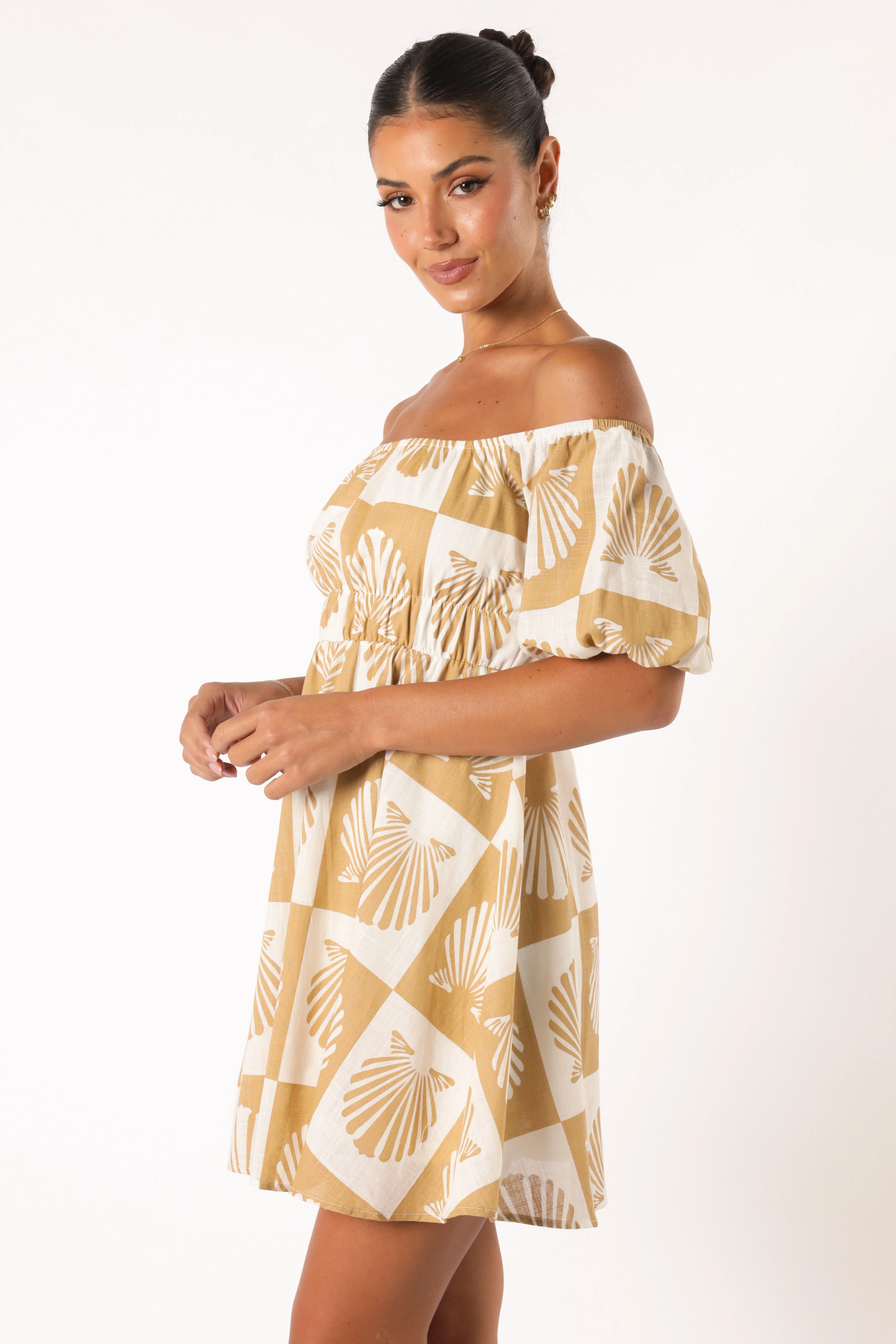 Rocco Off Shoulder Mini Dress - Tan