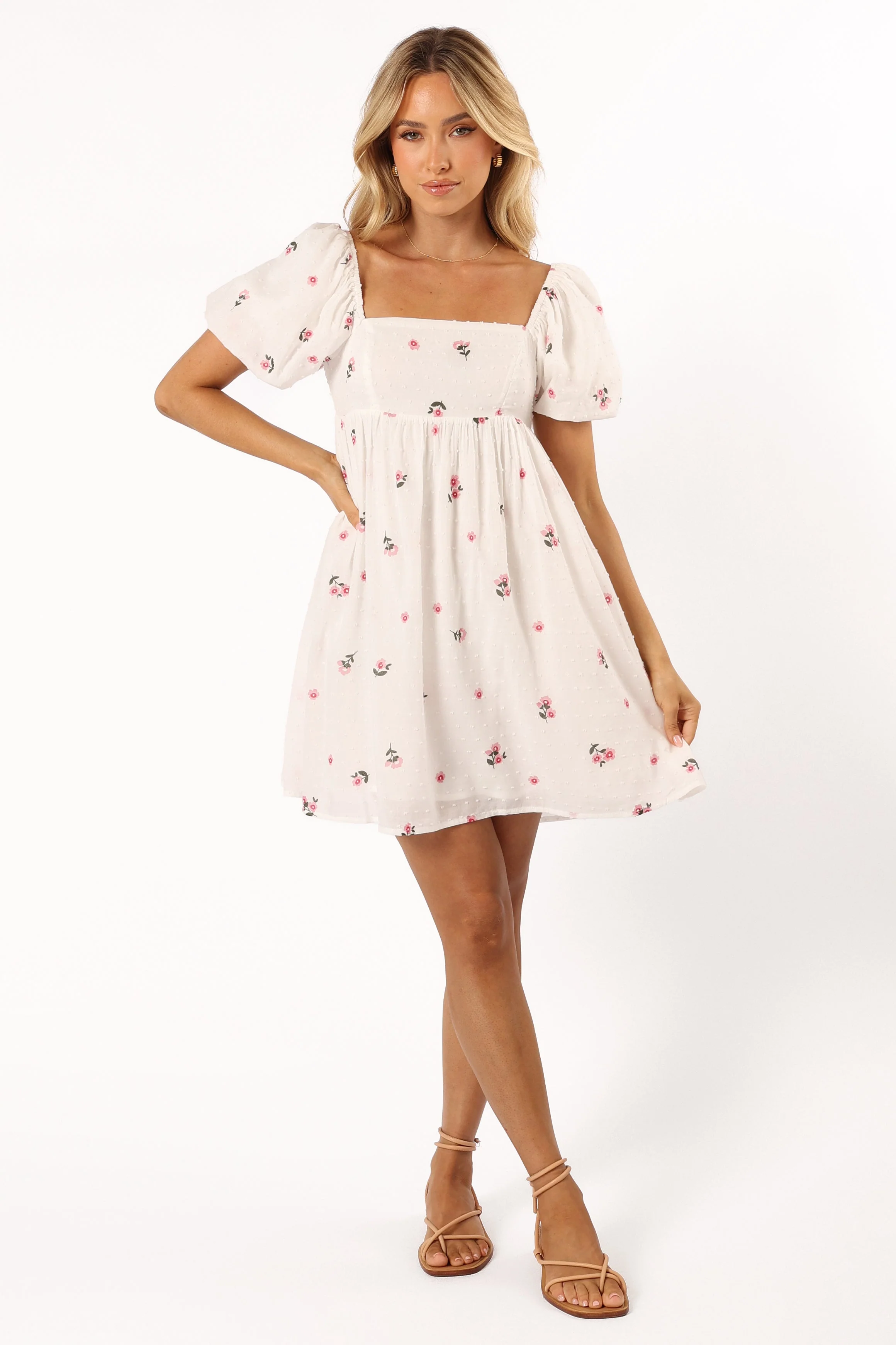 Tegan Mini Dress - White Pink Floral