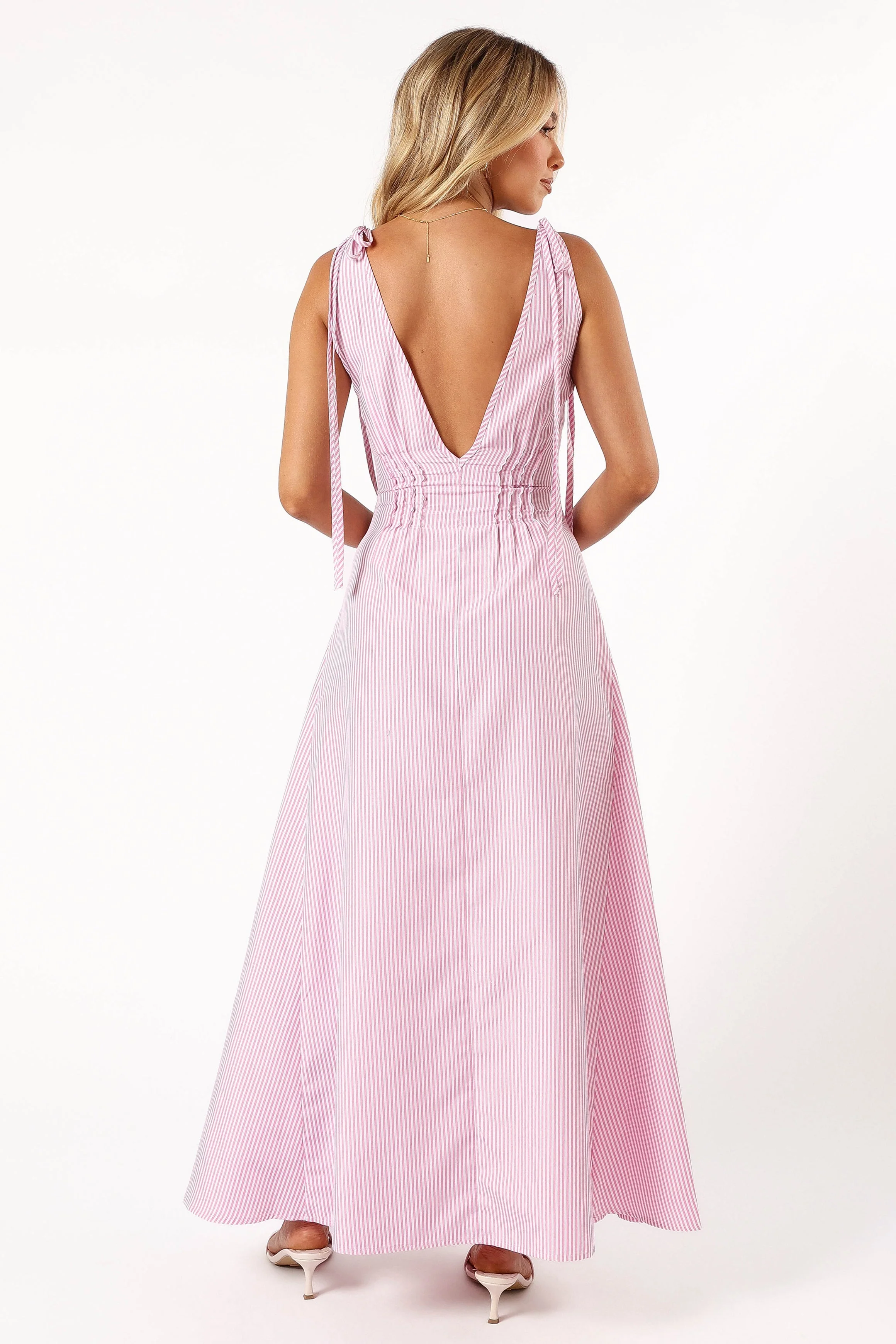 Lainey Tie Maxi Dress - Pink Stripe