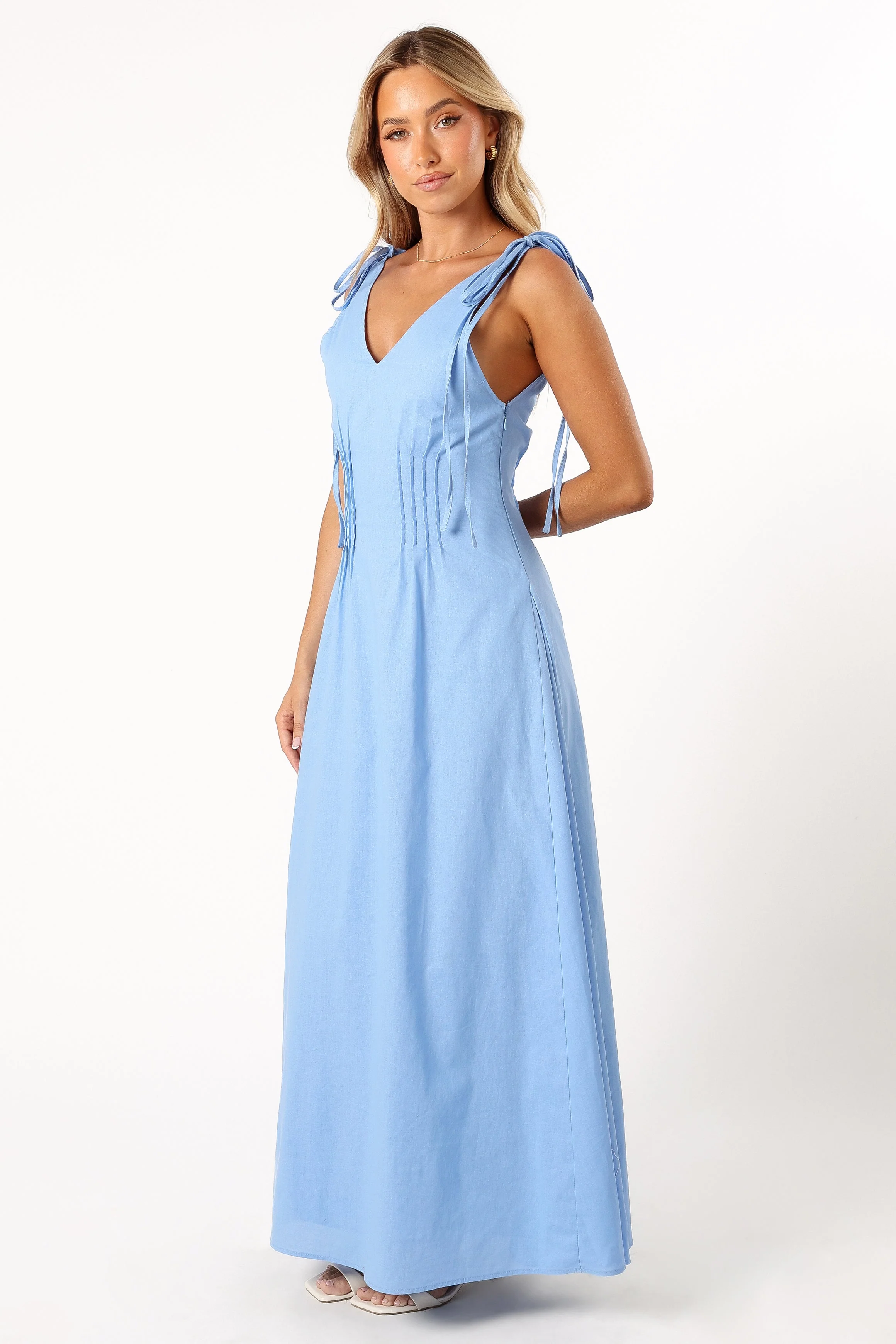 Lainey Tie Maxi Dress - Blue