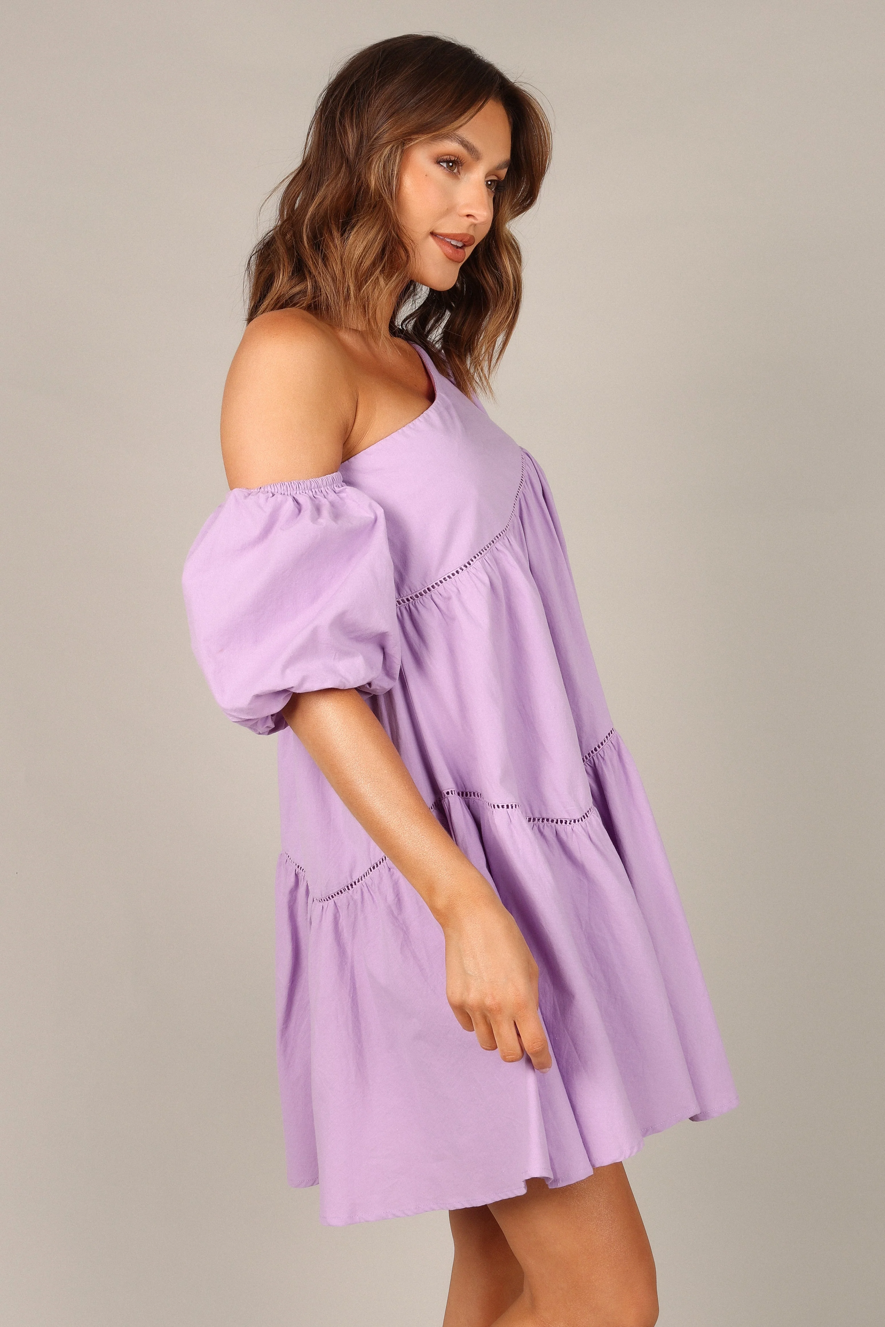 Lottie Off Shoulder Mini Dress - Lilac