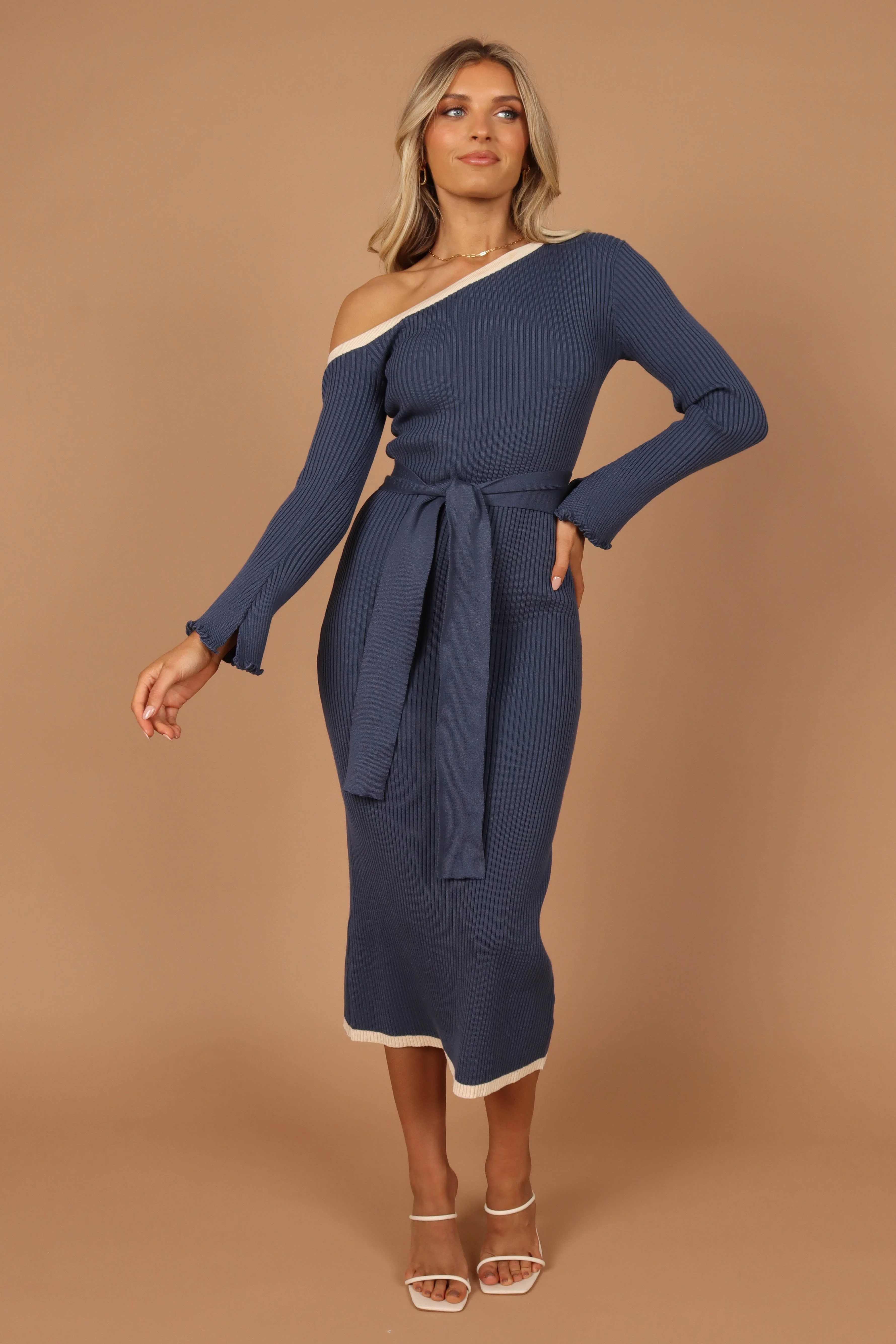 Milan Off Shoulder Midi Dress - Midnight Blue