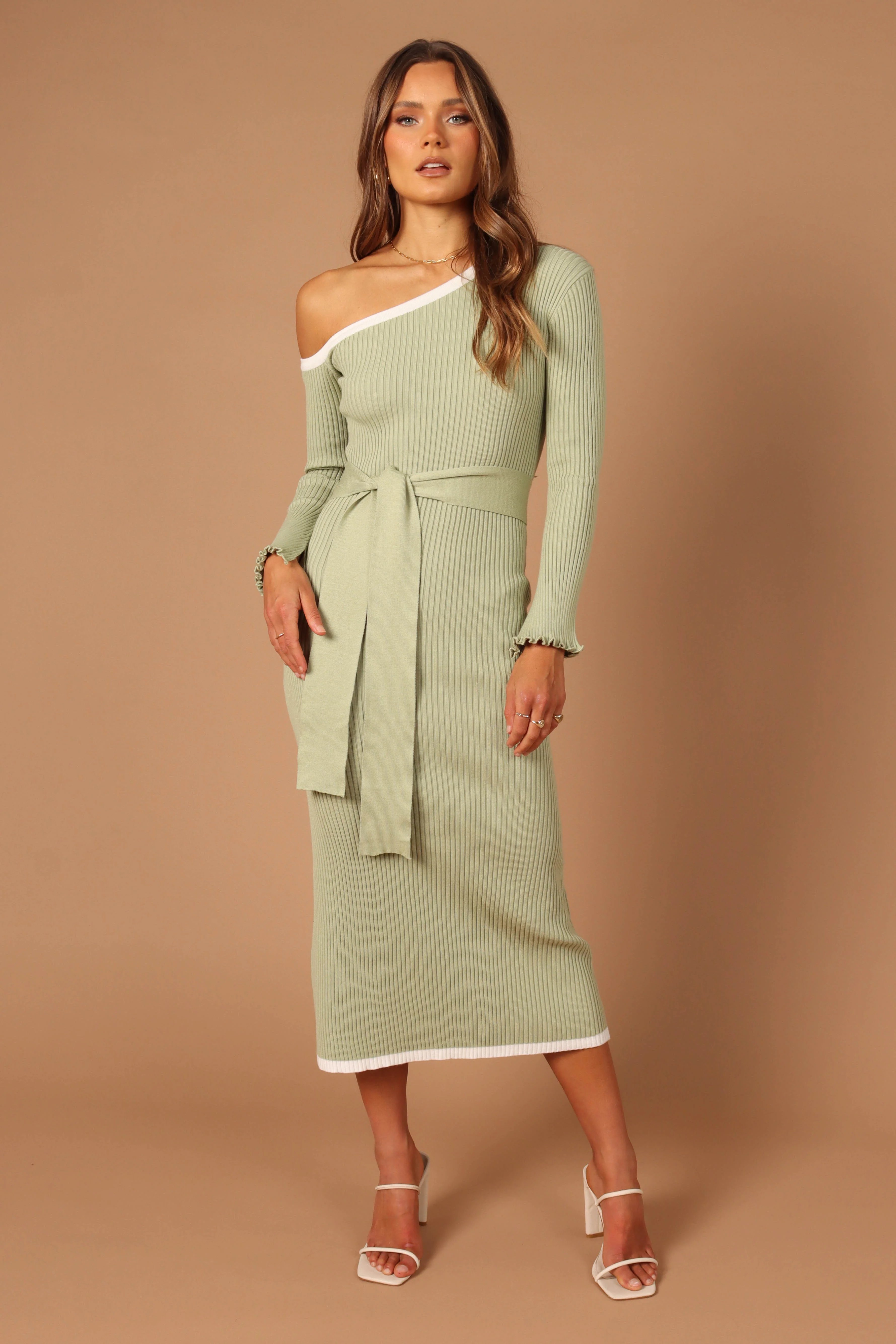 Milan Off Shoulder Midi Dress - Sage