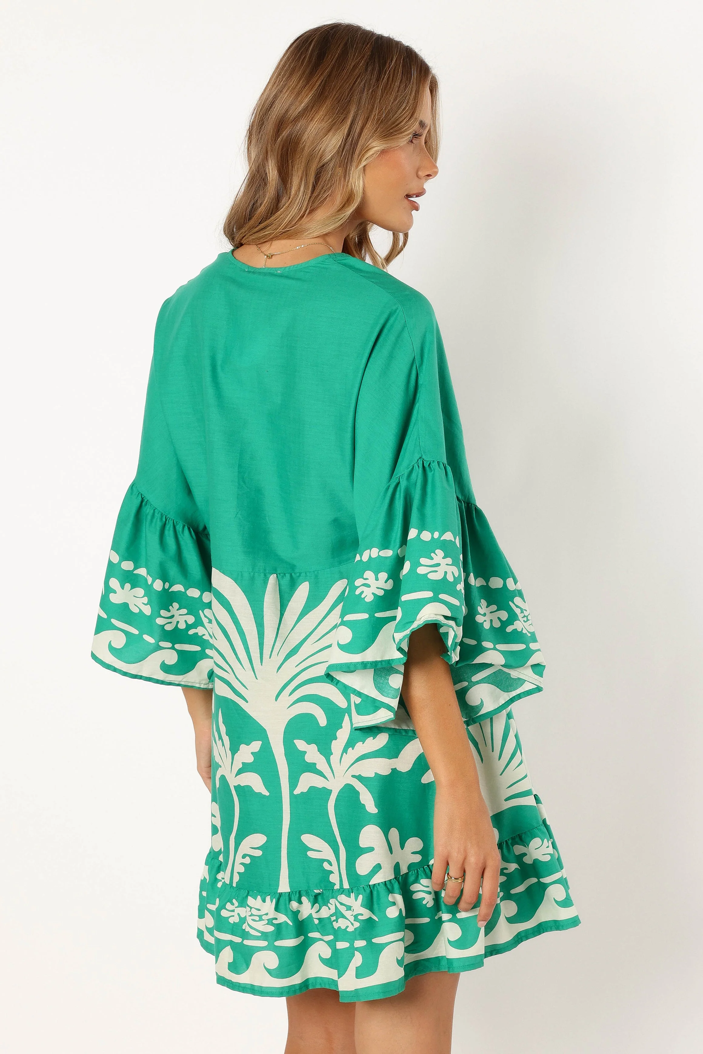 Chicque Long Sleeve Mini Dress - Green Print
