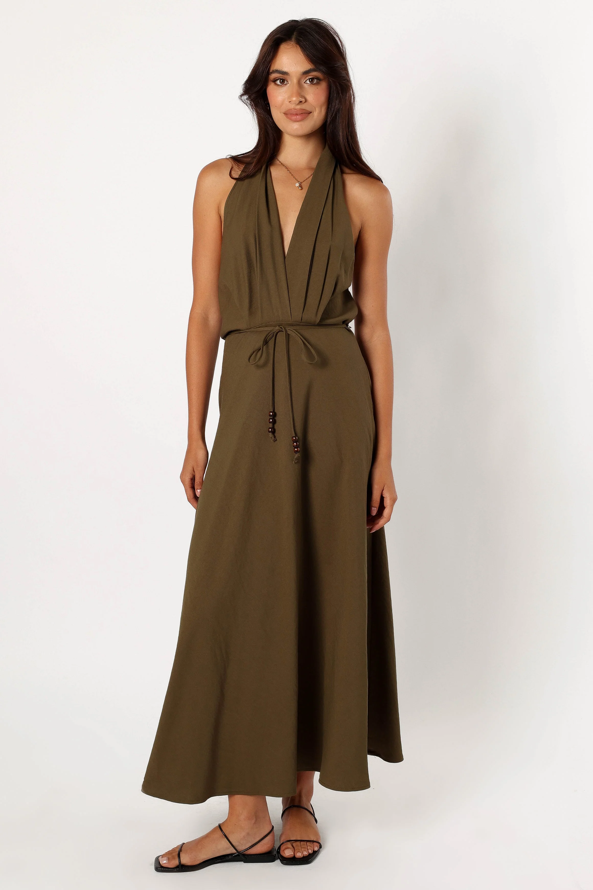 Lylah Halterneck Midi Dress - Olive