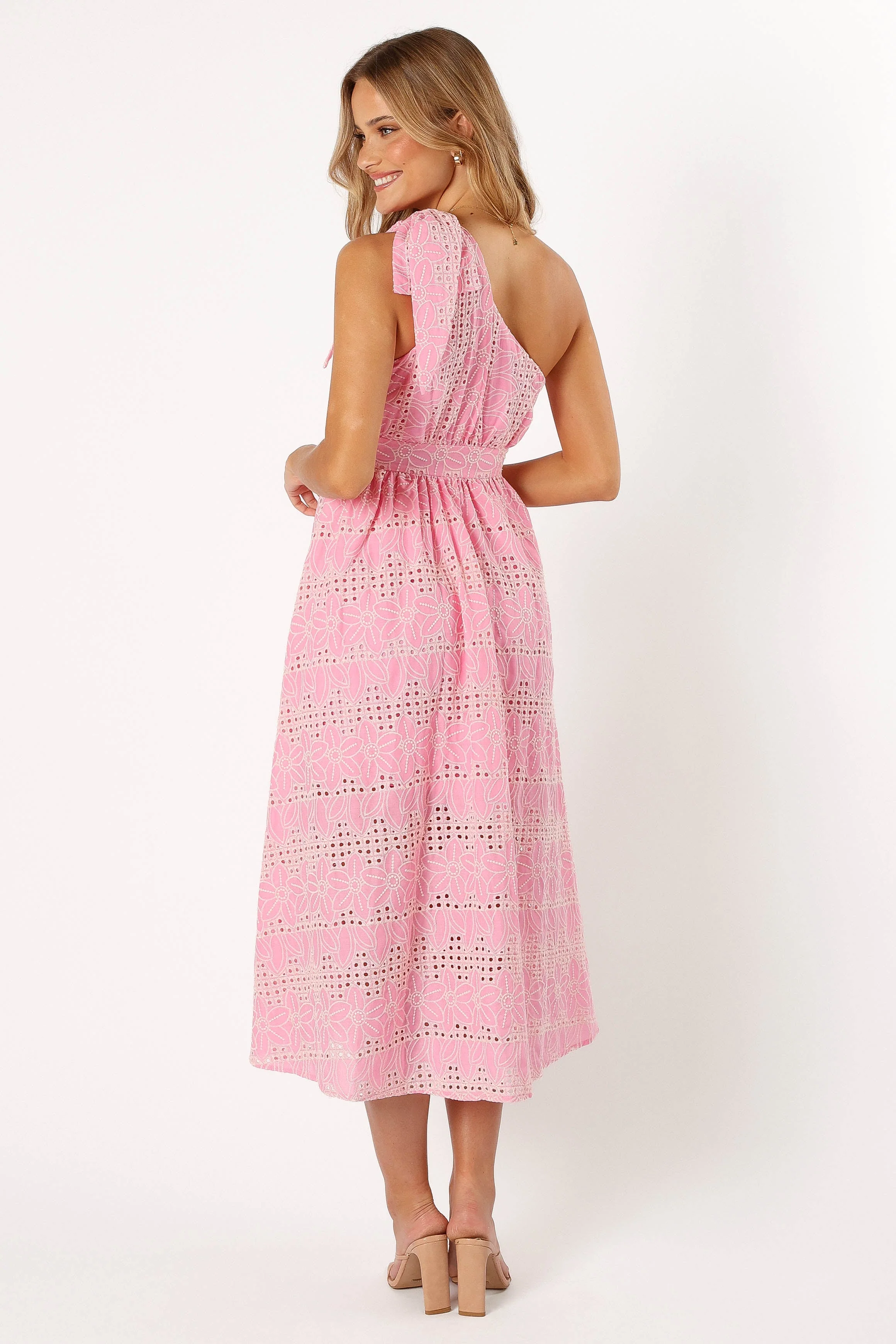 Cinderose One Shoulder Midi Dress - Pink