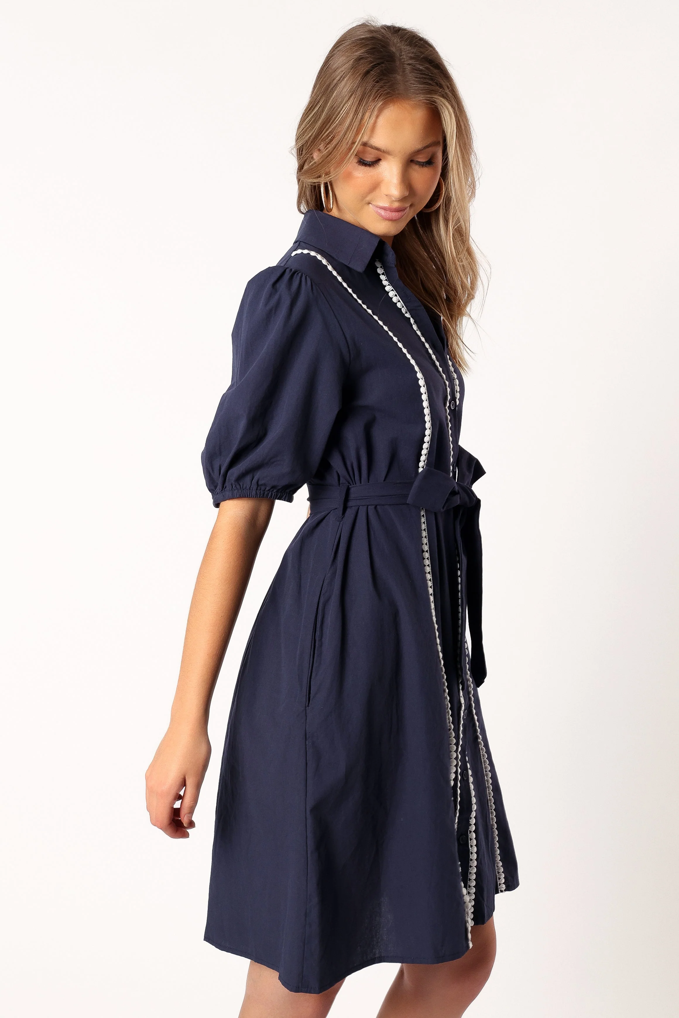 Connor Contrast Stitch Midi Dress - Navy