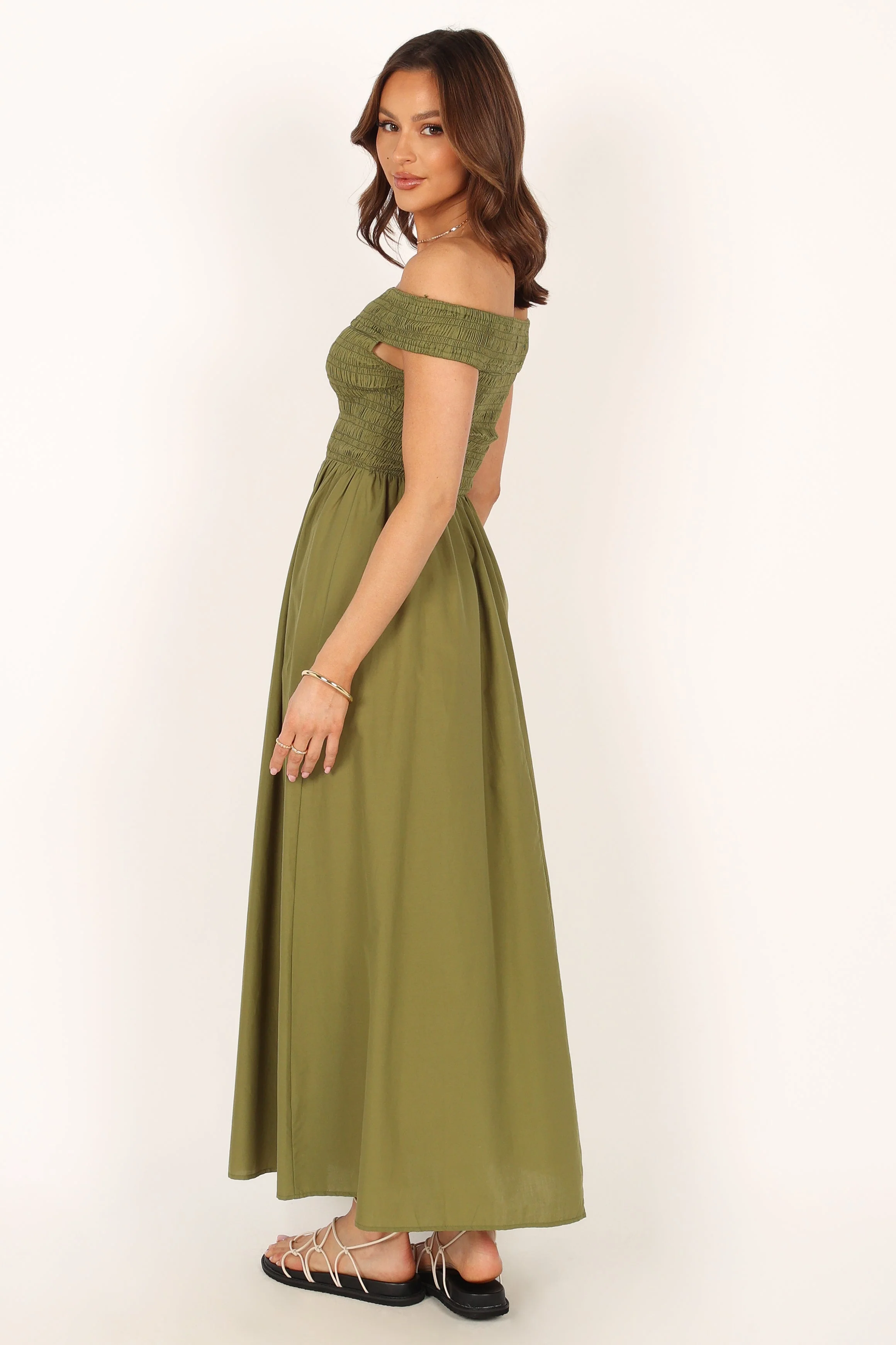 Tessa Off Shoulder Maxi Dress - Olive