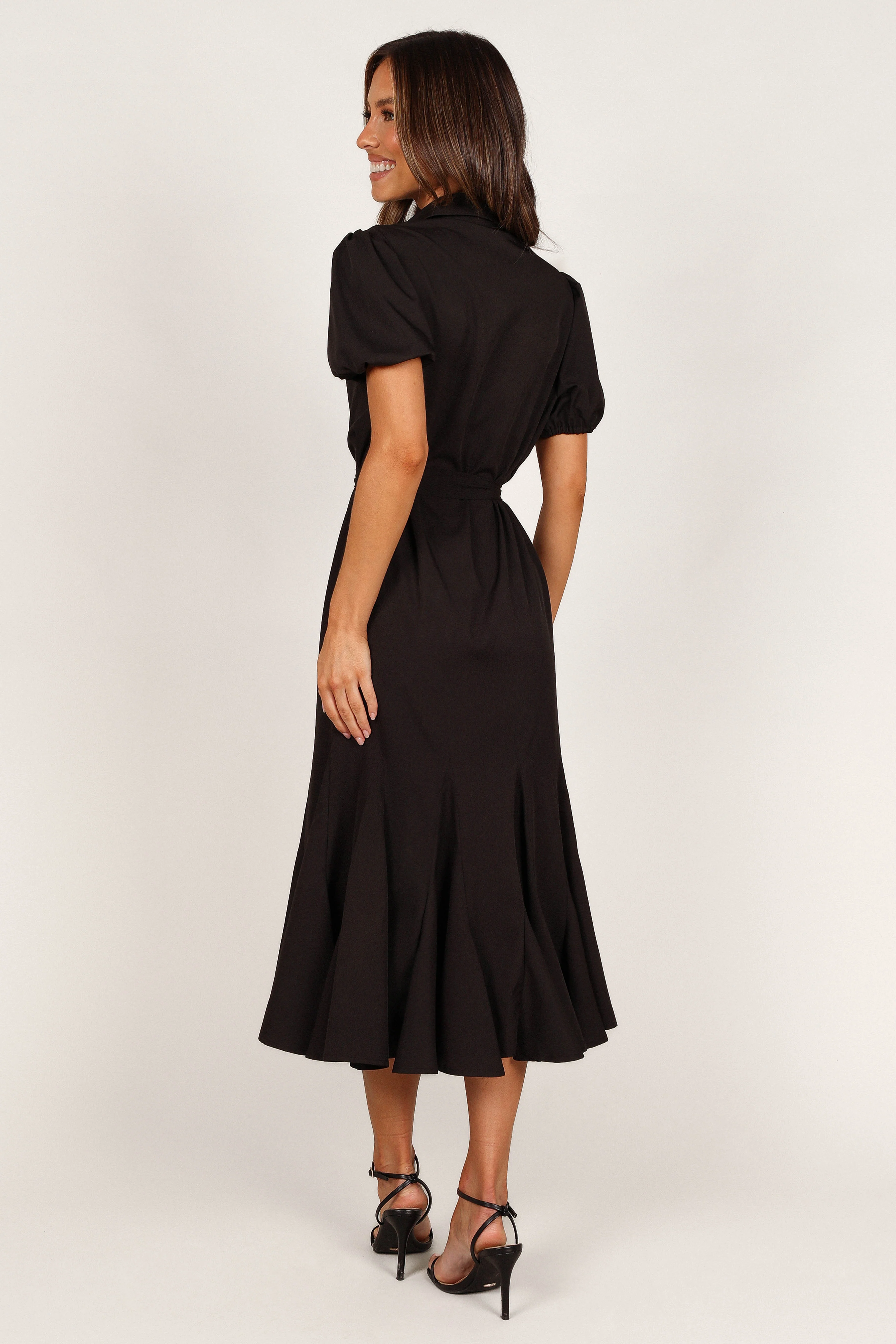 Gabrielle Button Down Midi Dress - Black
