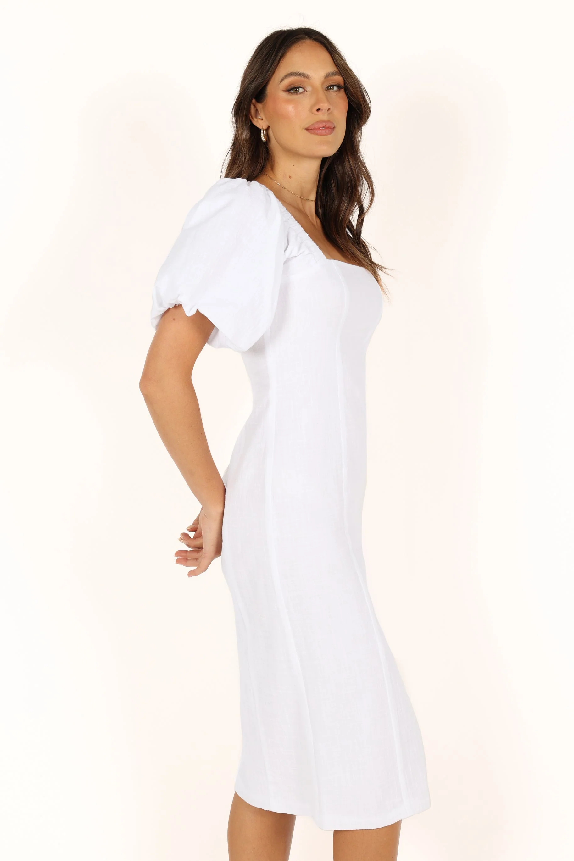 Thea Puff Sleeve Midi Dress - White
