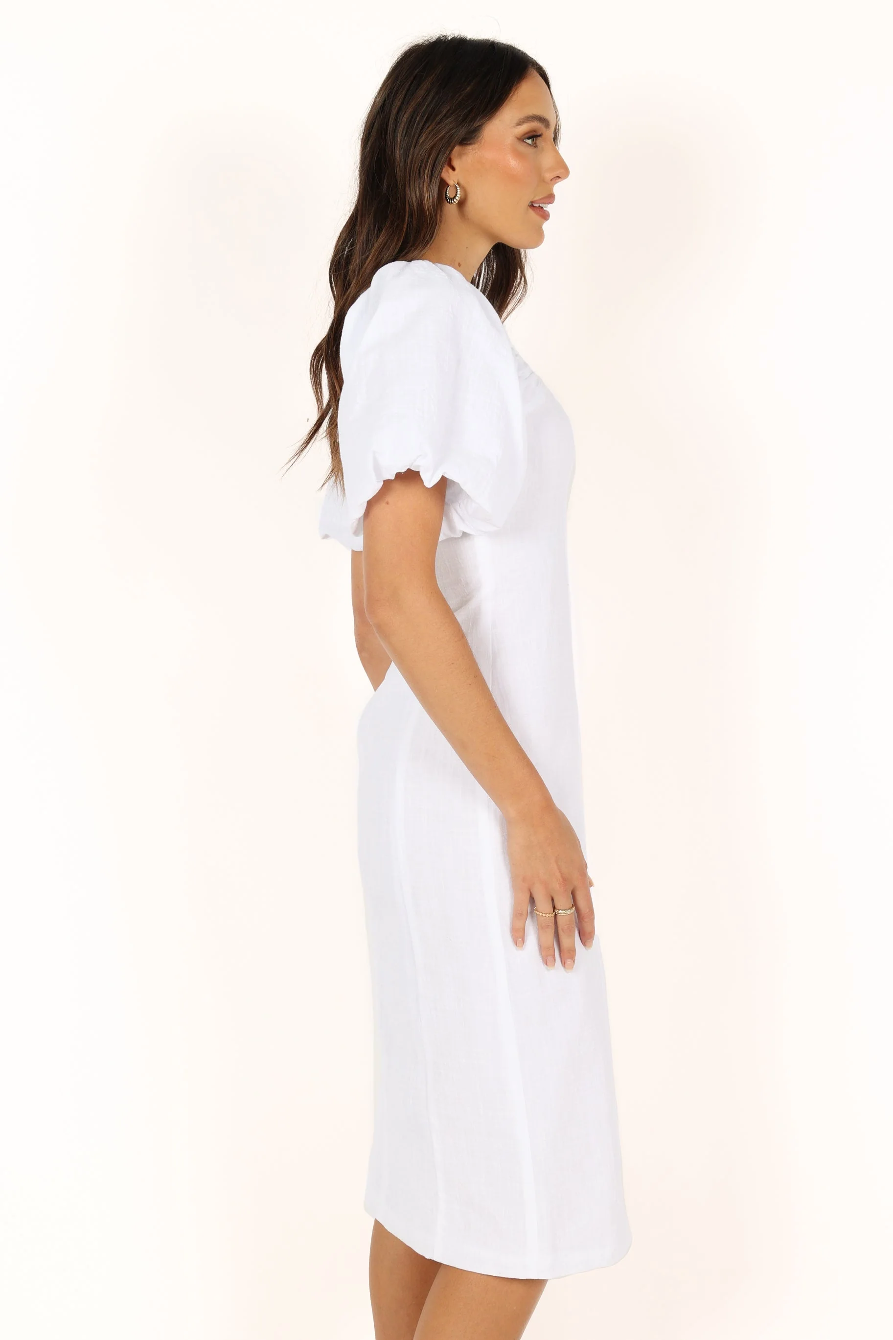 Thea Puff Sleeve Midi Dress - White