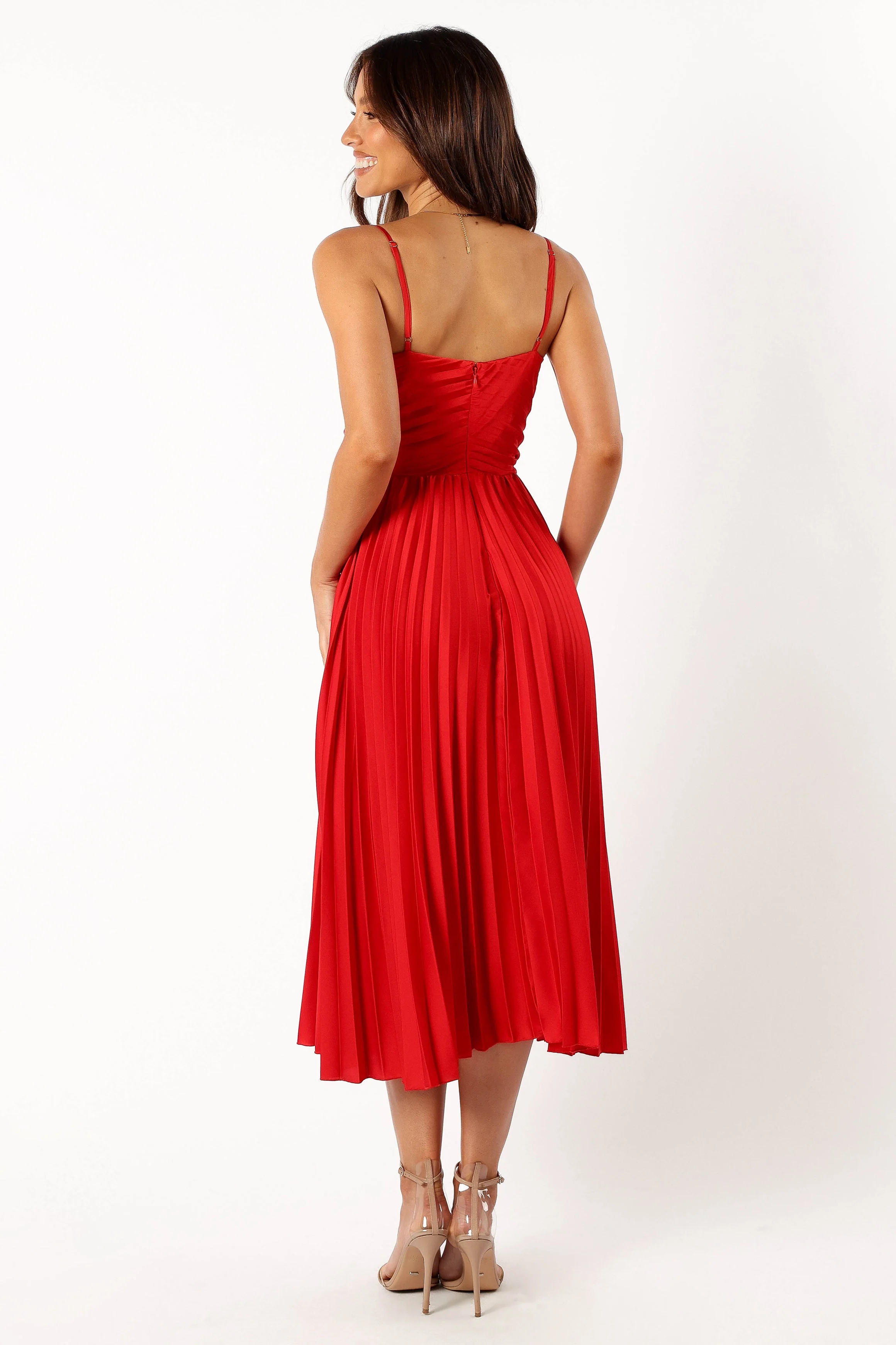 Naira Pleated Midi Dress - Red