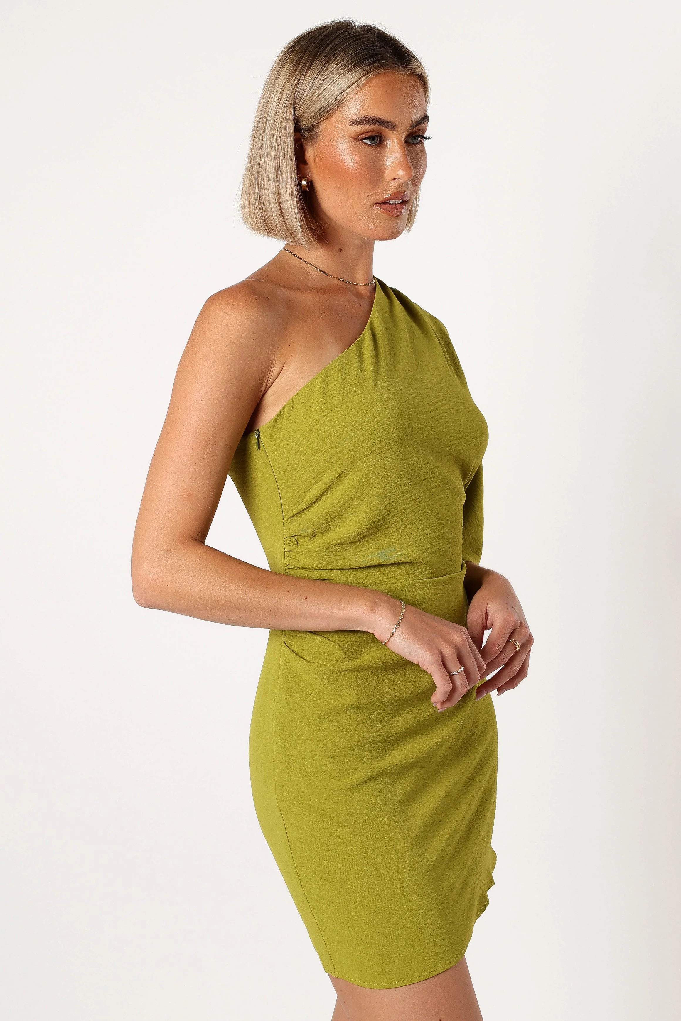 Layne One Shoulder Mini Dress - Palm Green