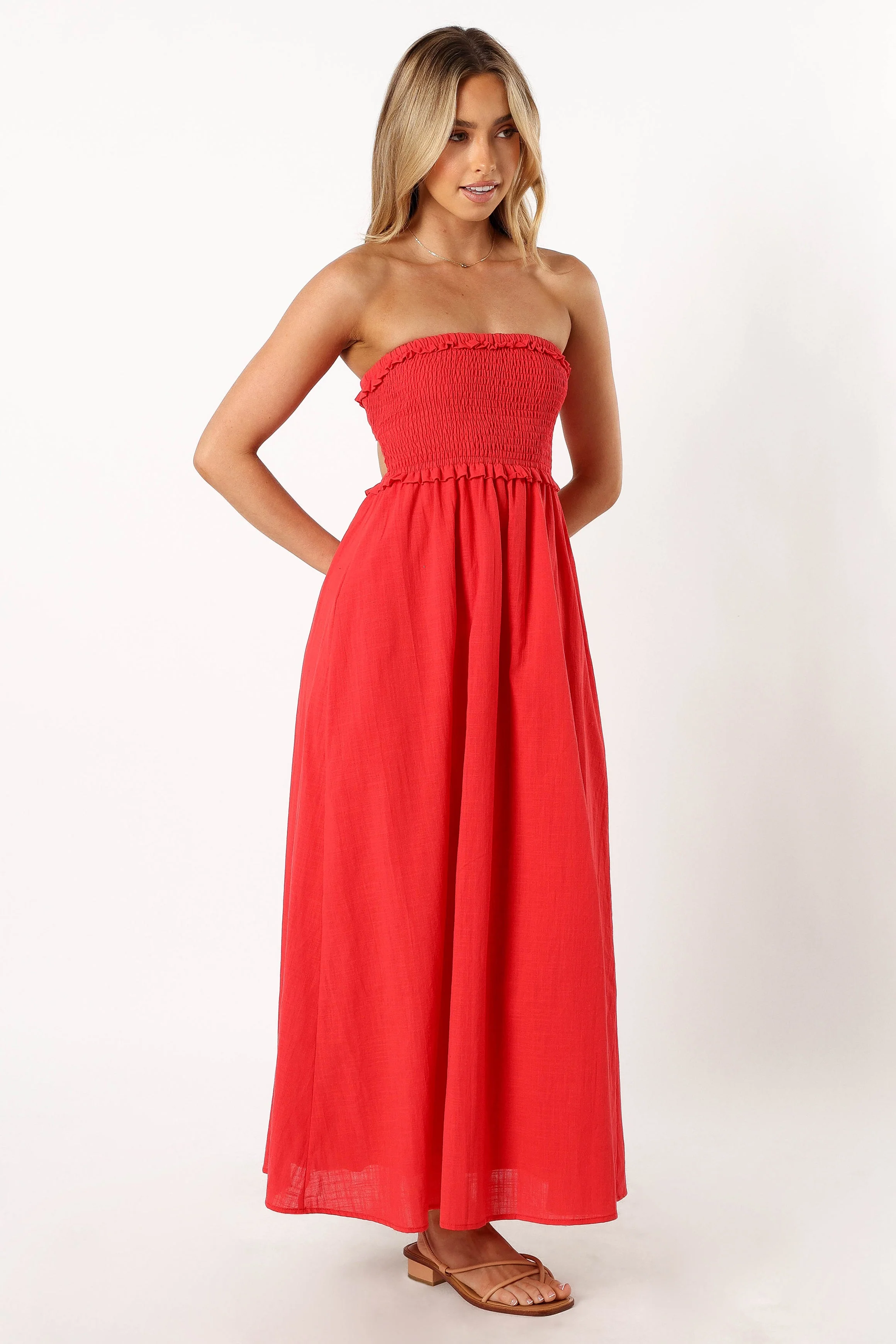 Katriona Strapless Midi Dress - Red