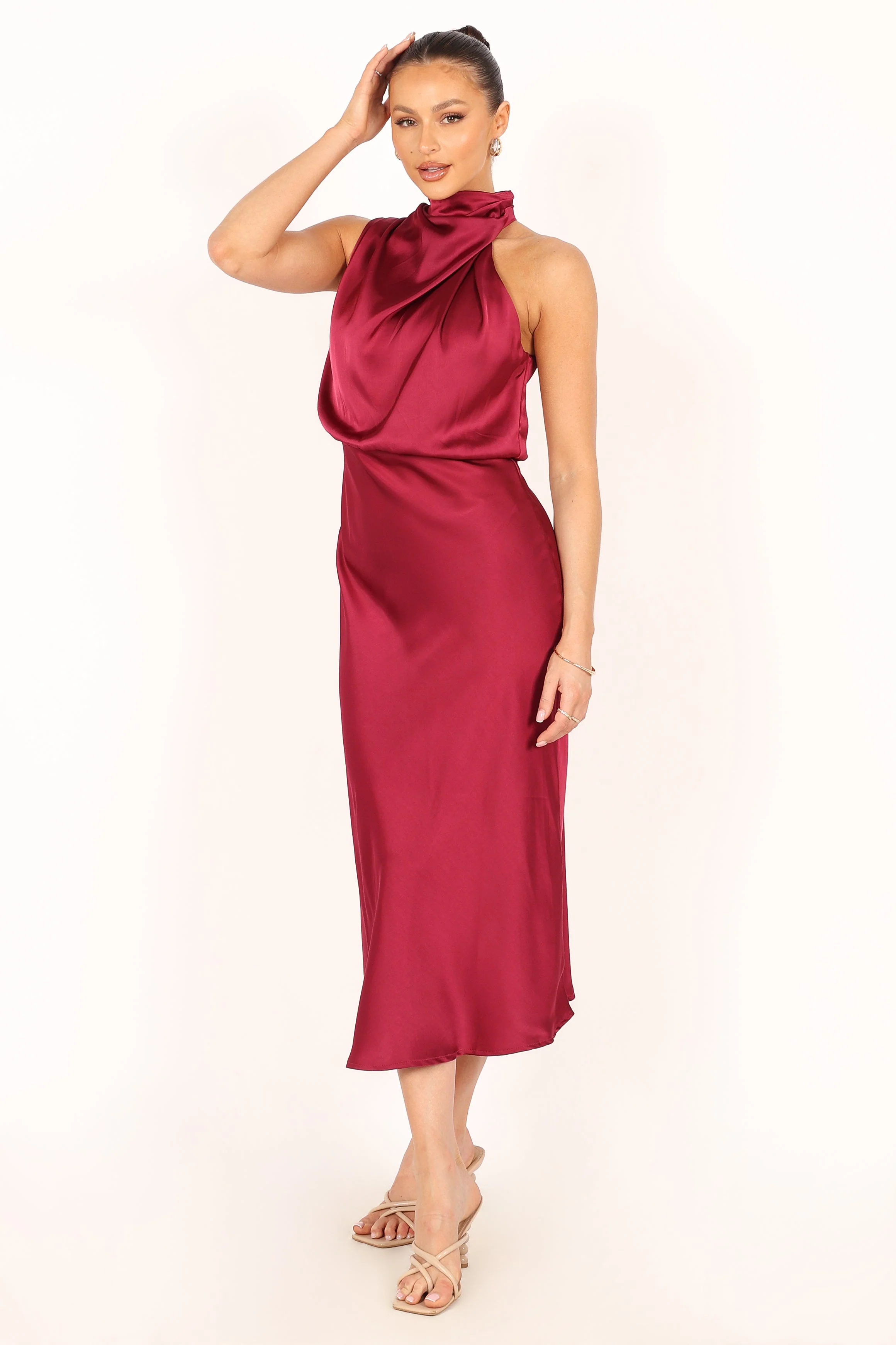 Anabelle Halter Neck Midi Dress - Berry