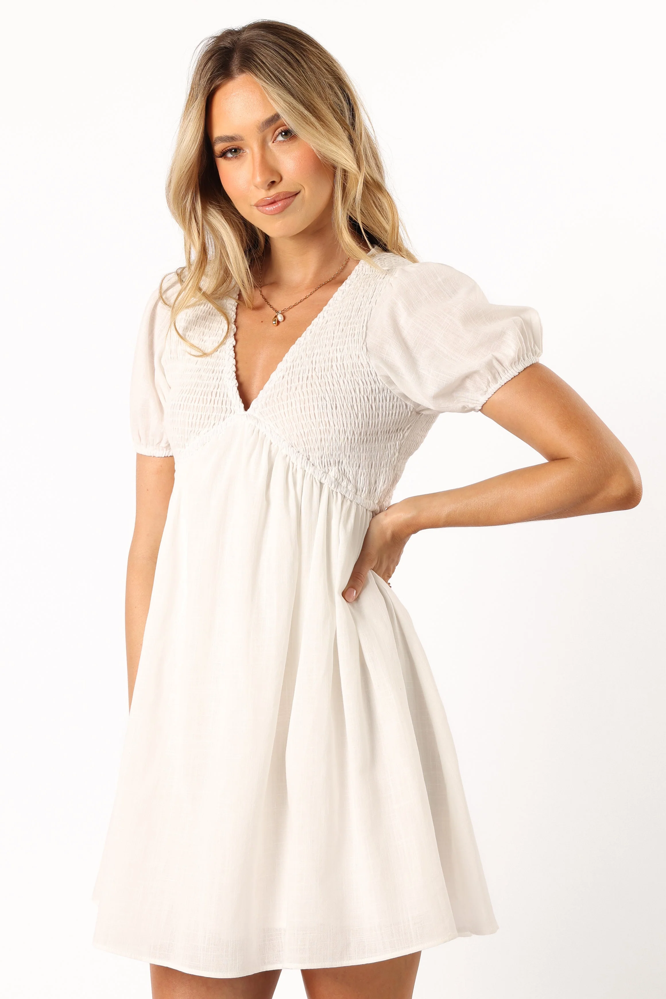 Grecca Puff Sleeve Mini Dress - White