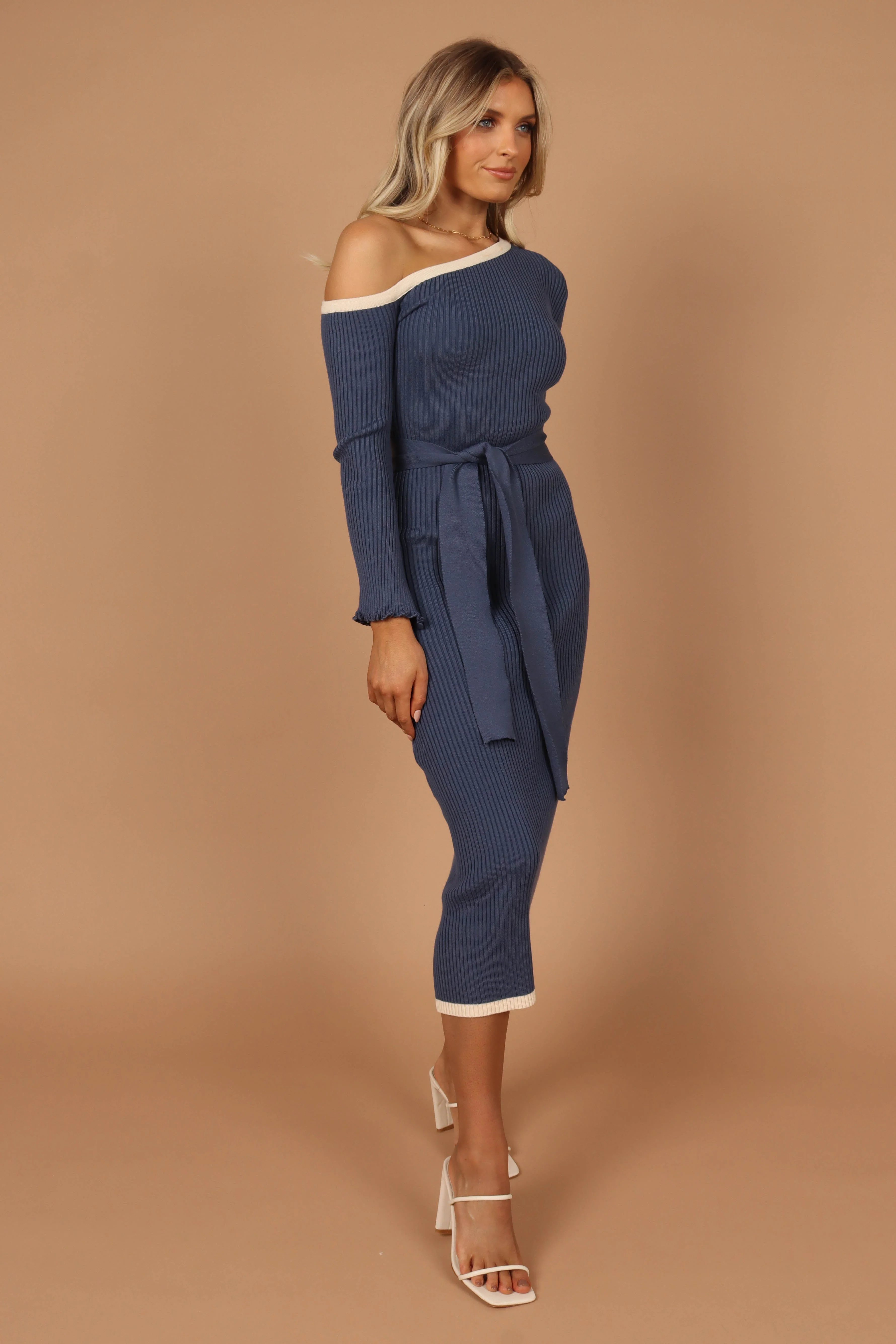 Milan Off Shoulder Midi Dress - Midnight Blue