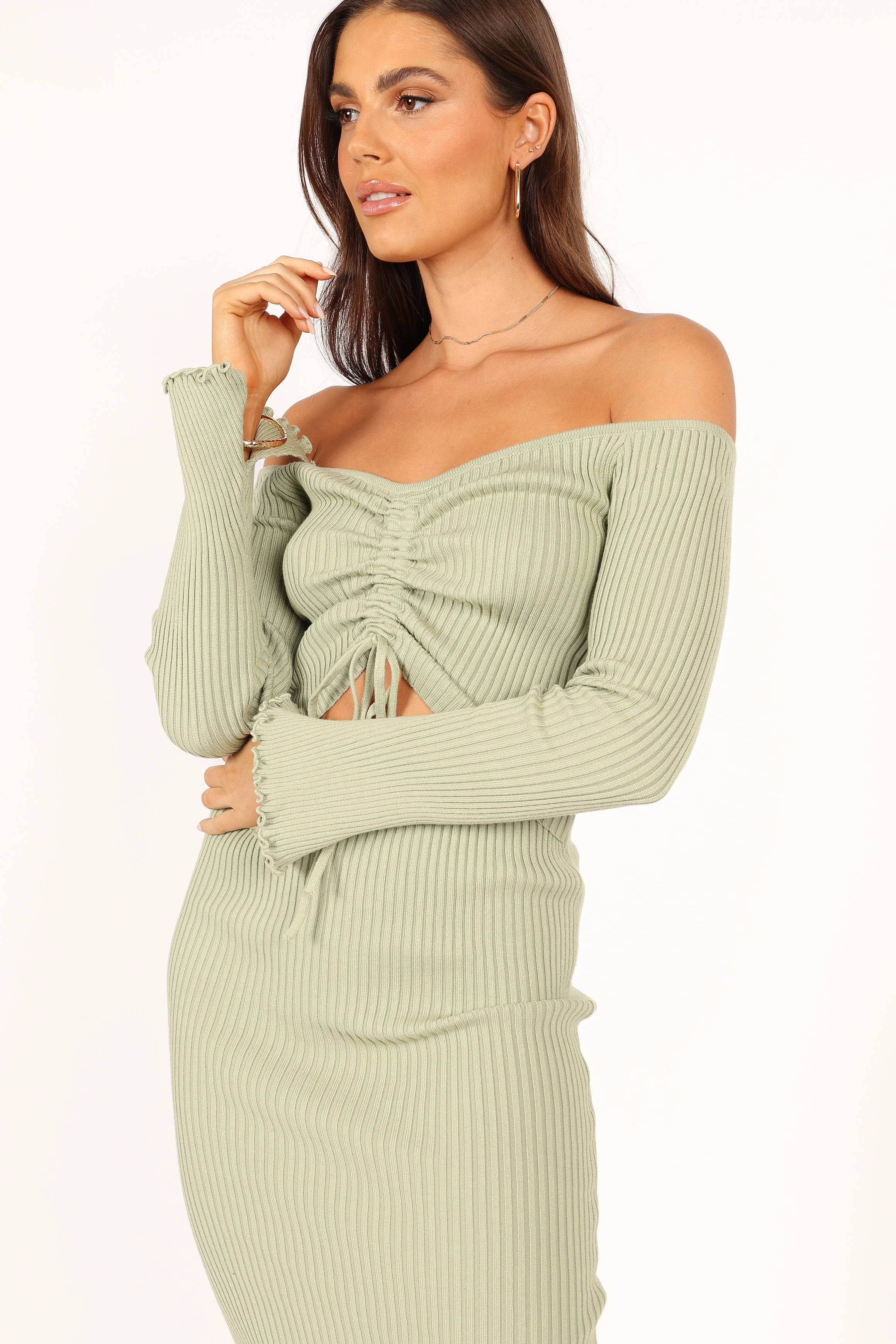 Geneva Off Shoulder Midi Dress - Sage