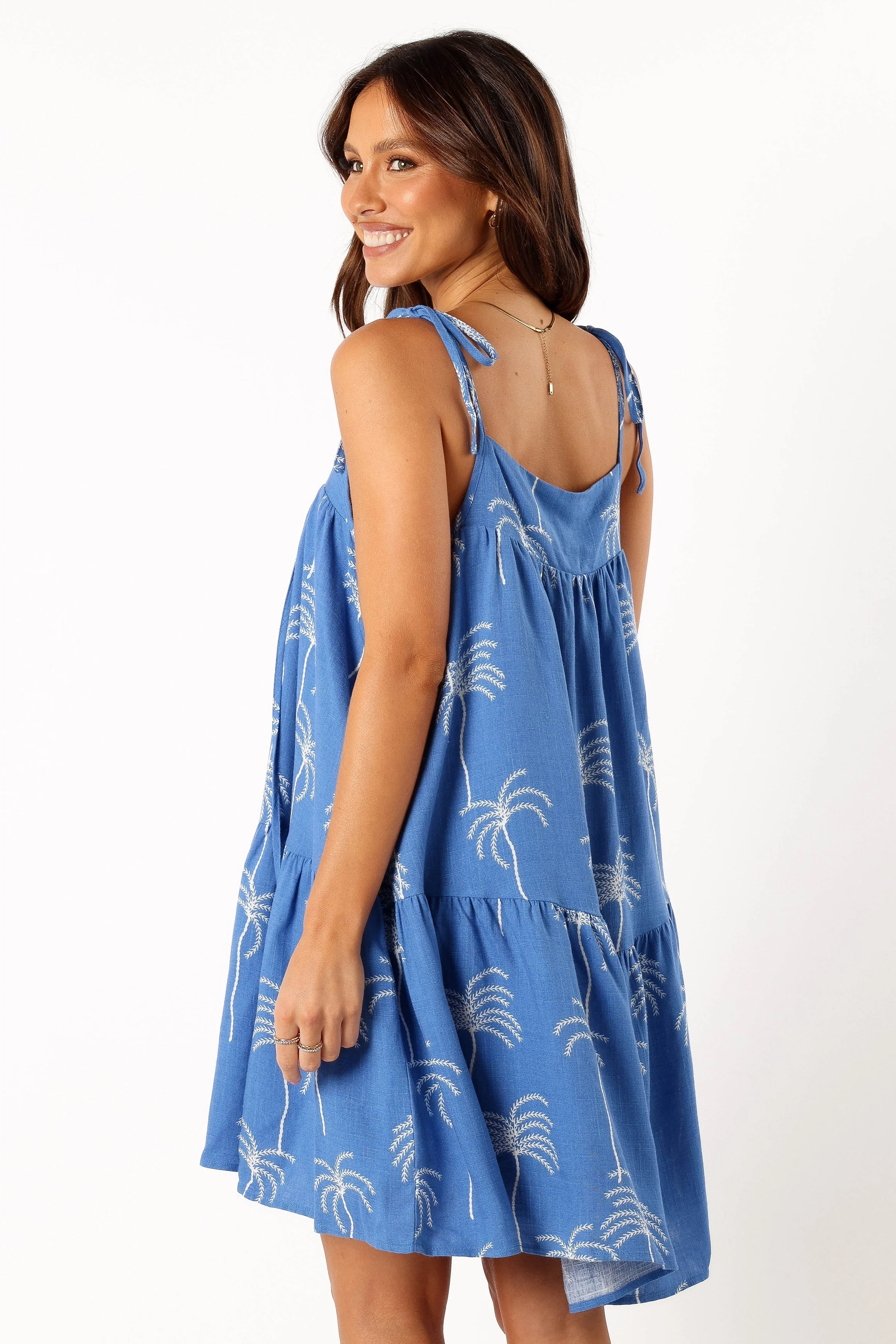 Guava Mini Dress - Blue Palm Print