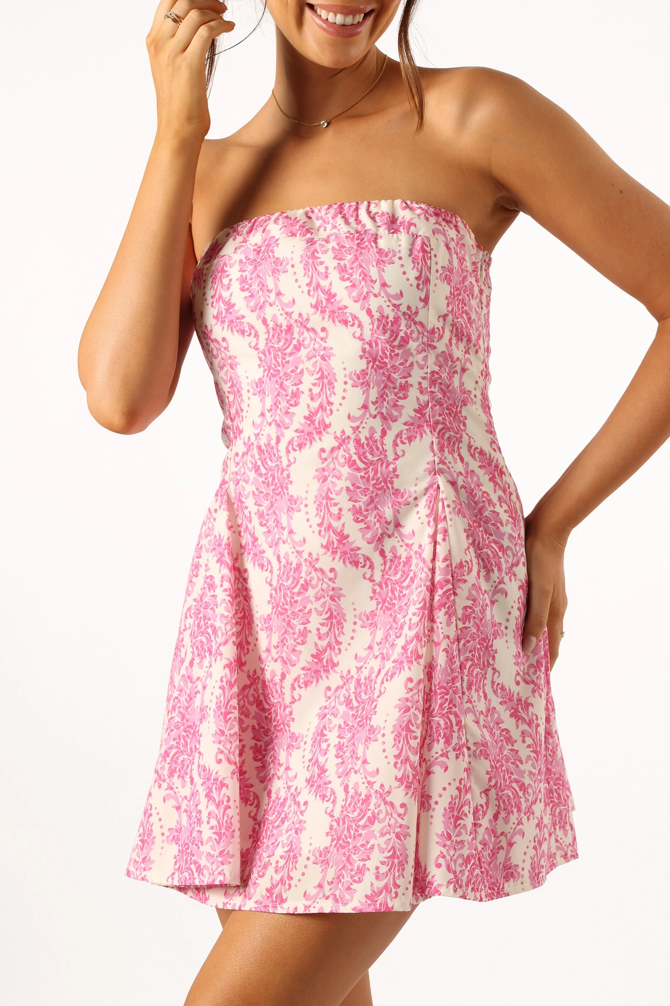 Fawn Strapless Mini Dress - Pink Floral