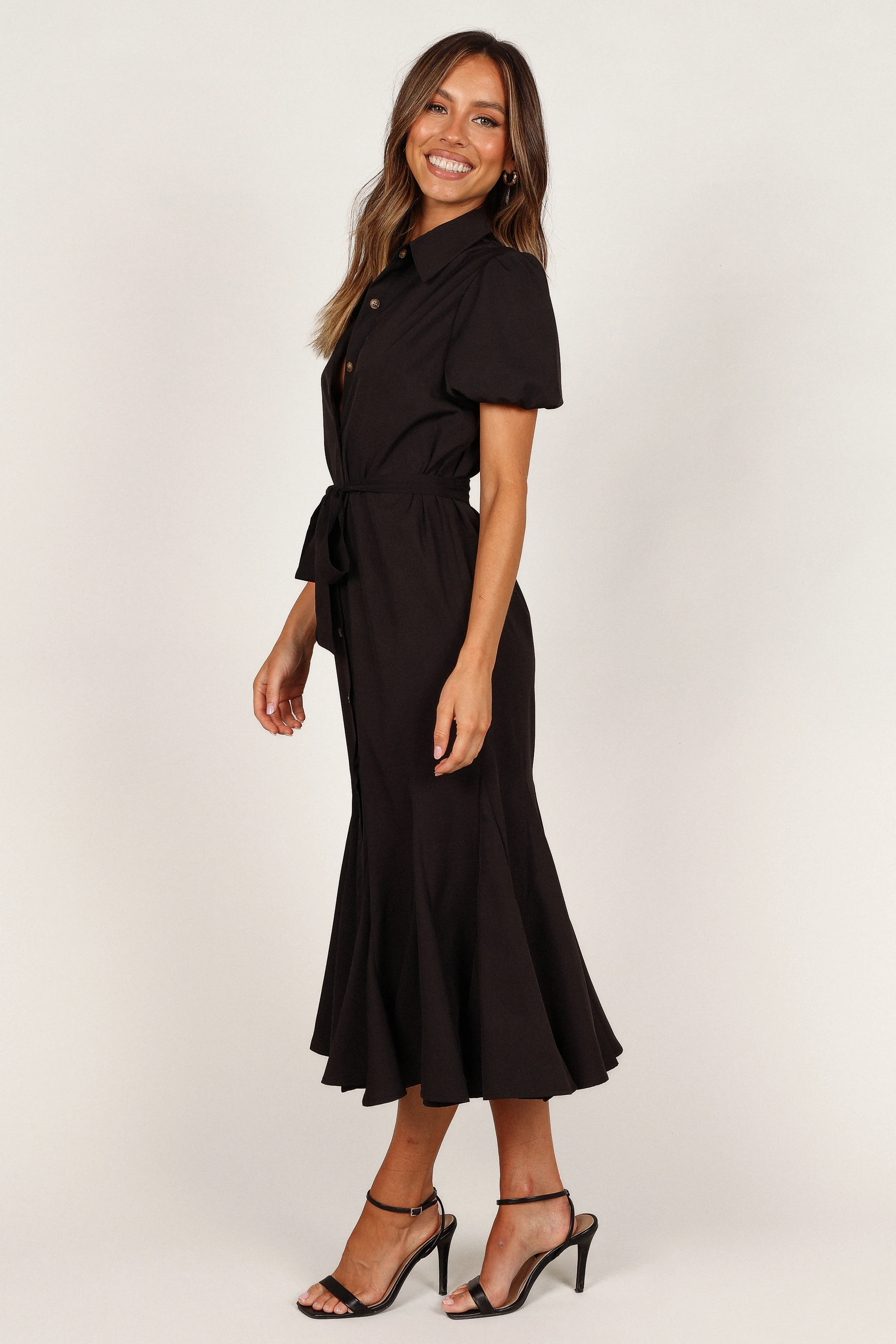 Gabrielle Button Down Midi Dress - Black