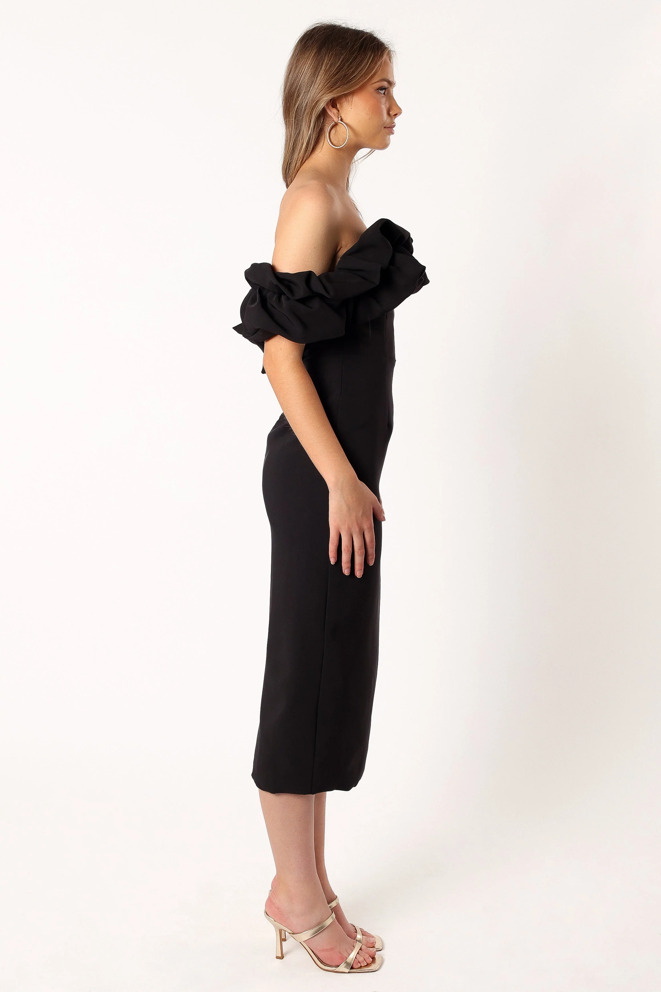 Phoebe Off Shoulder Midi Dress - Black