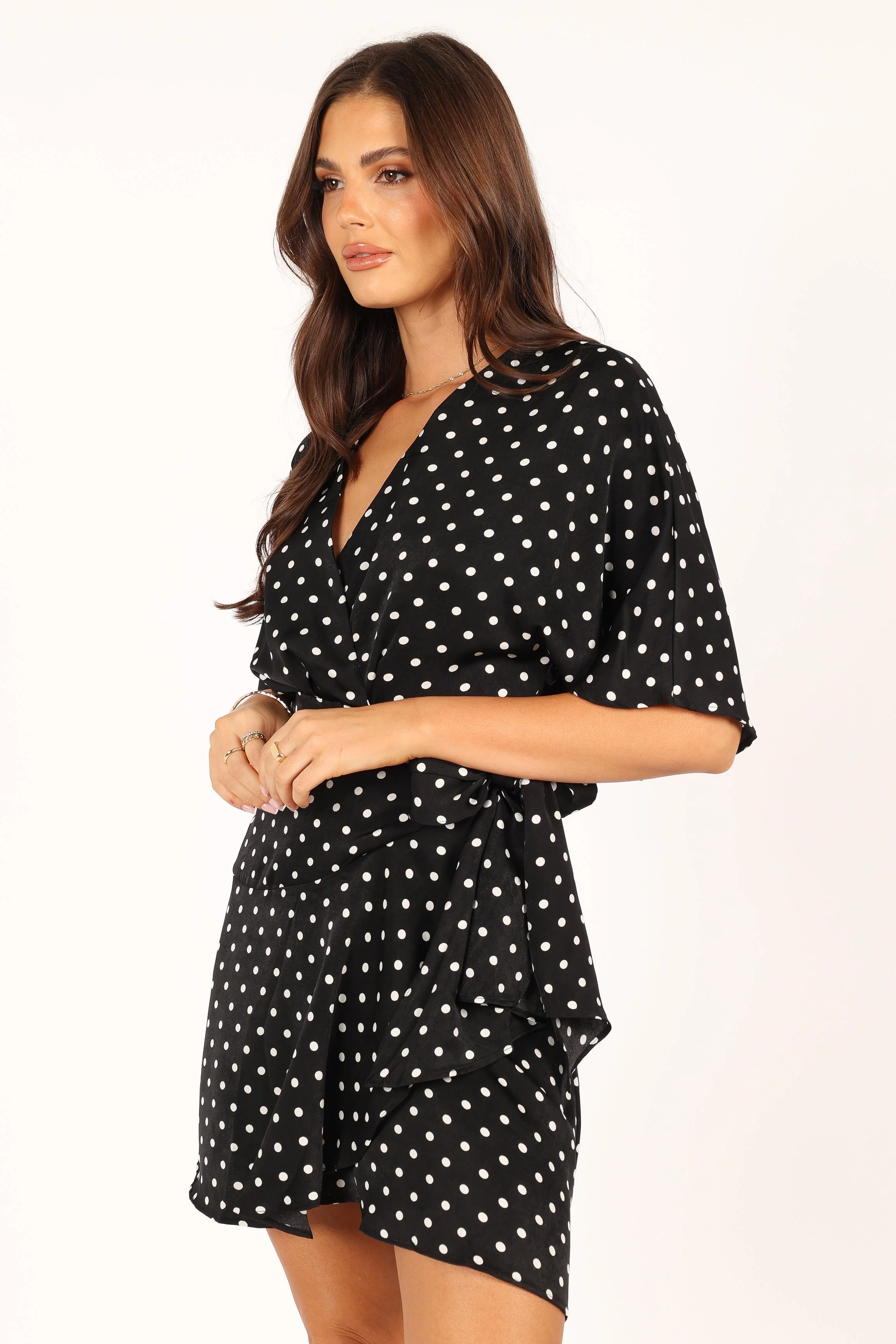 Quest Mini Wrap Dress - Black White Polka Dot