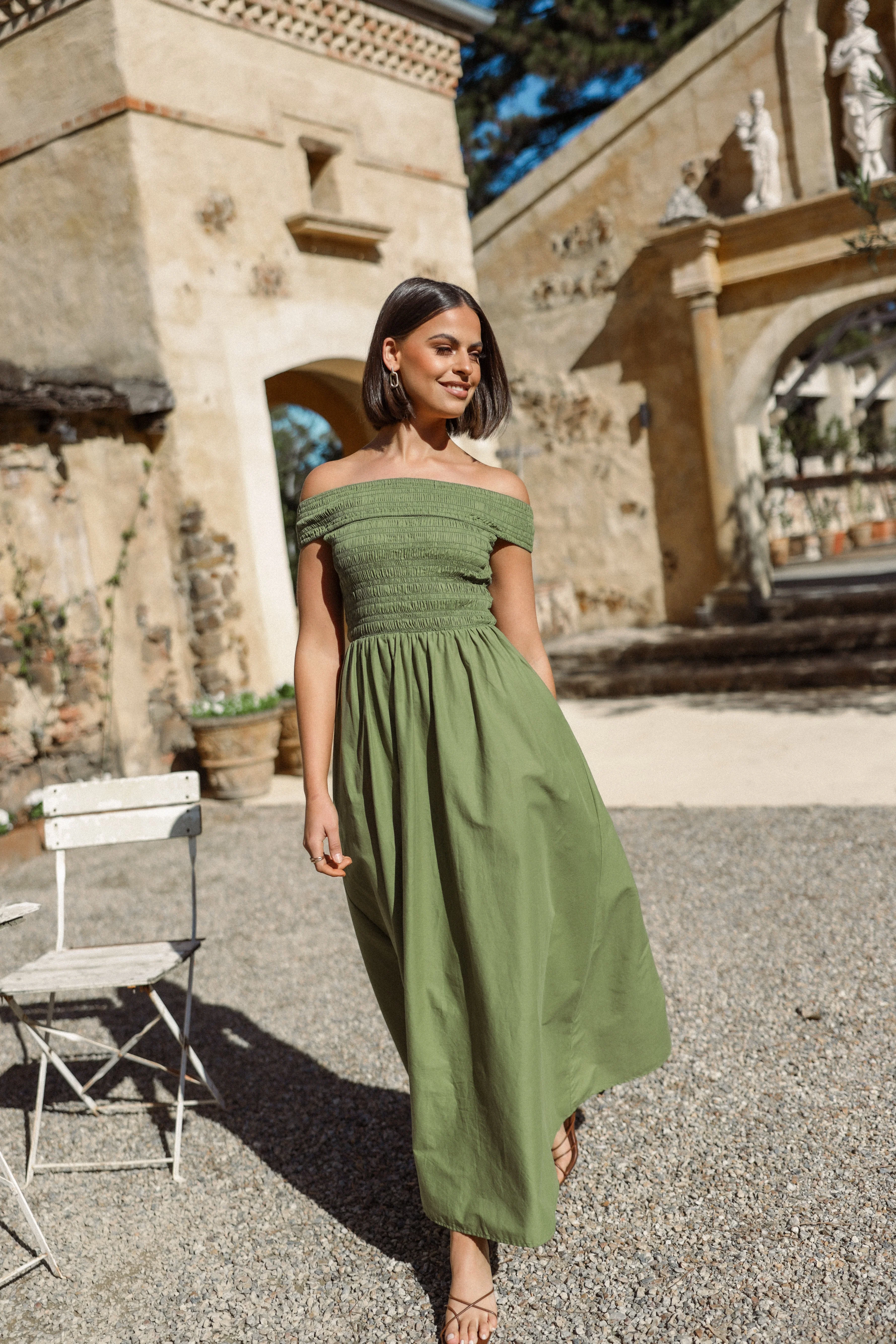 Tessa Off Shoulder Maxi Dress - Olive