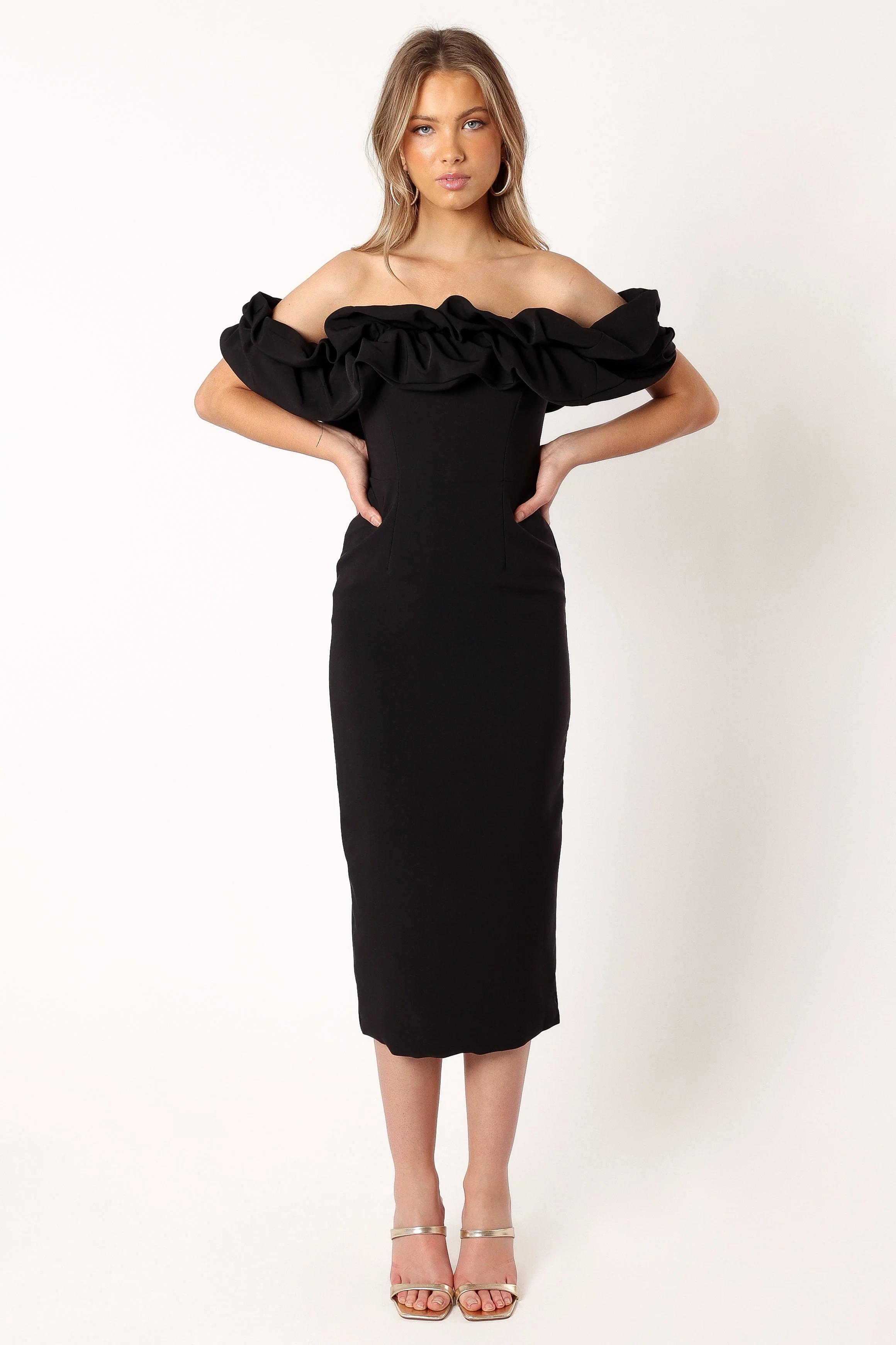 Phoebe Off Shoulder Midi Dress - Black
