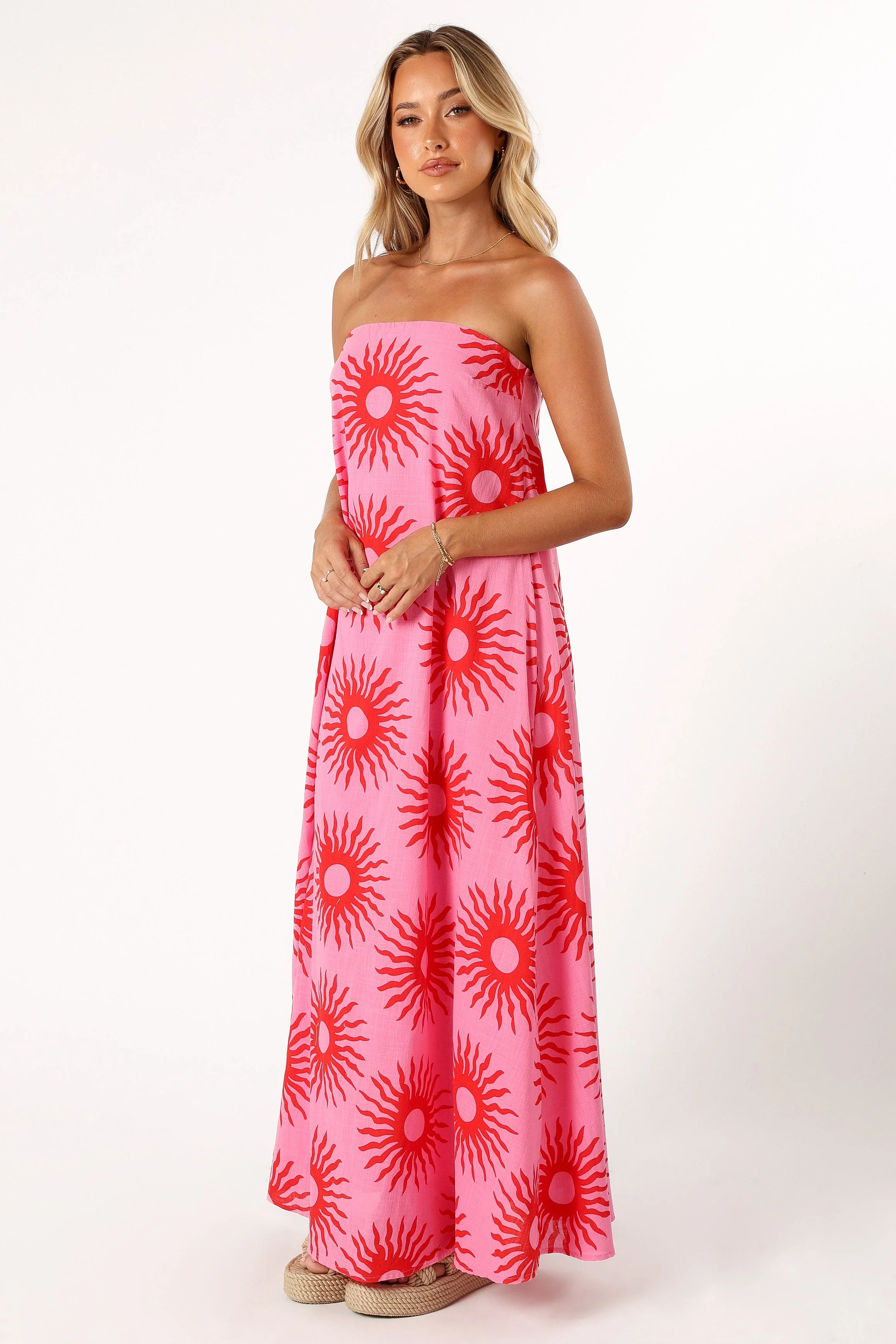 Steph Maxi Dress - Pink Red Sun Print