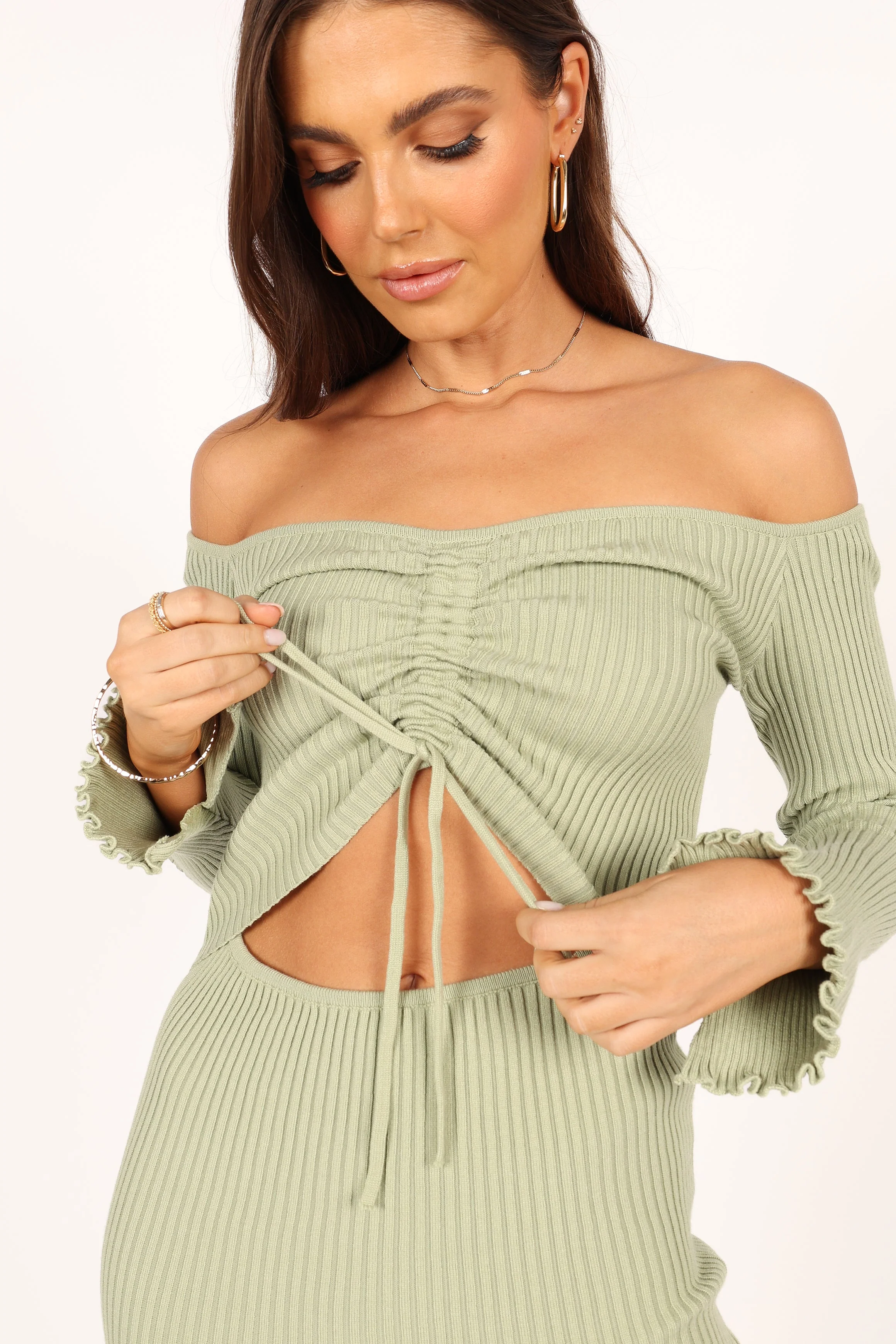 Geneva Off Shoulder Midi Dress - Sage