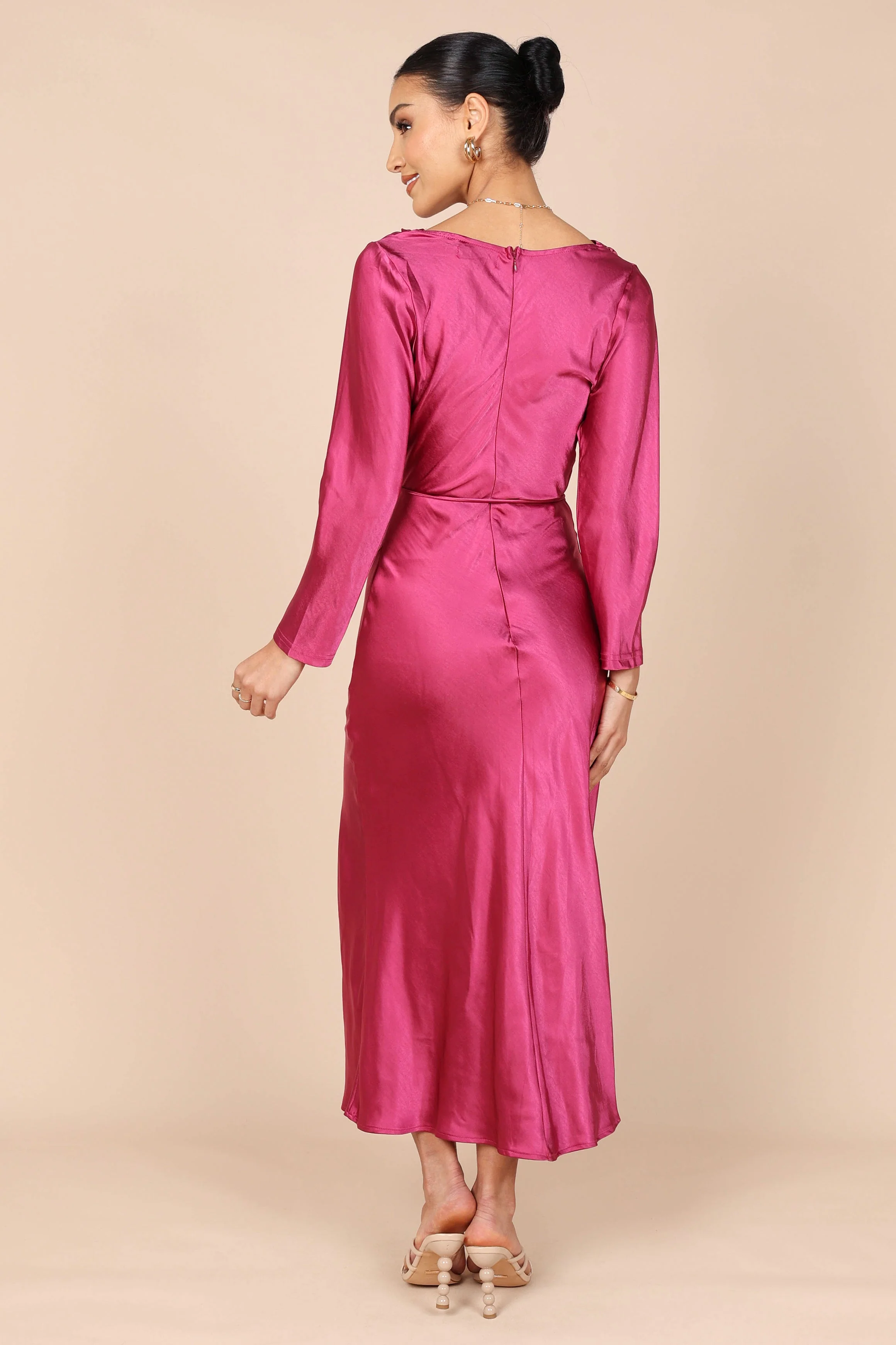 Patia Cowl Neck Long Sleeve Midi Dress - Fuchsia