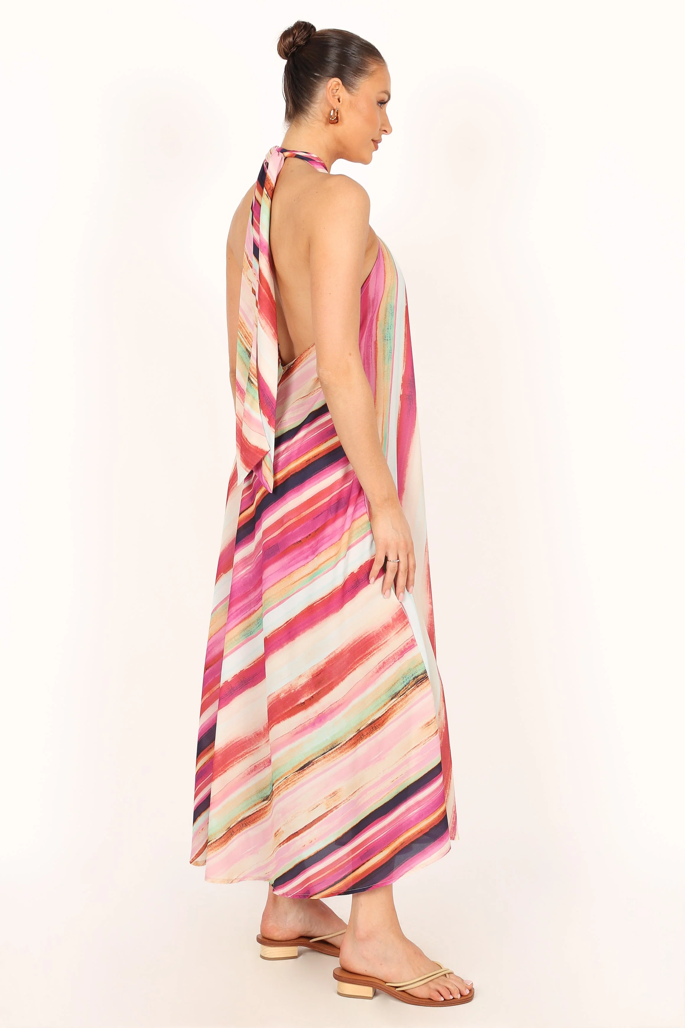 Antonijia Halterneck Maxi Dress - Berry Stripe
