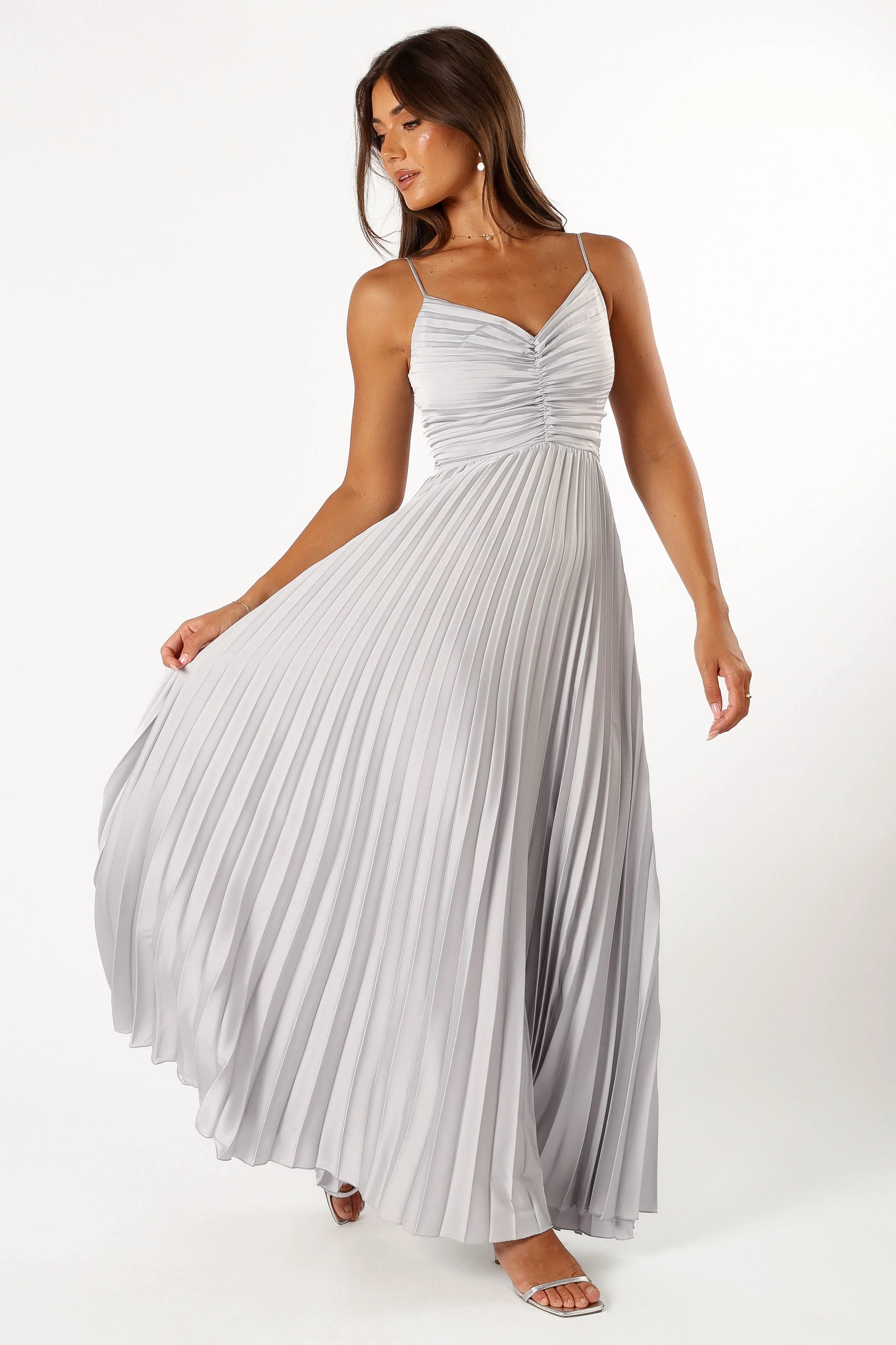 Naira Pleated Maxi Dress - Silver