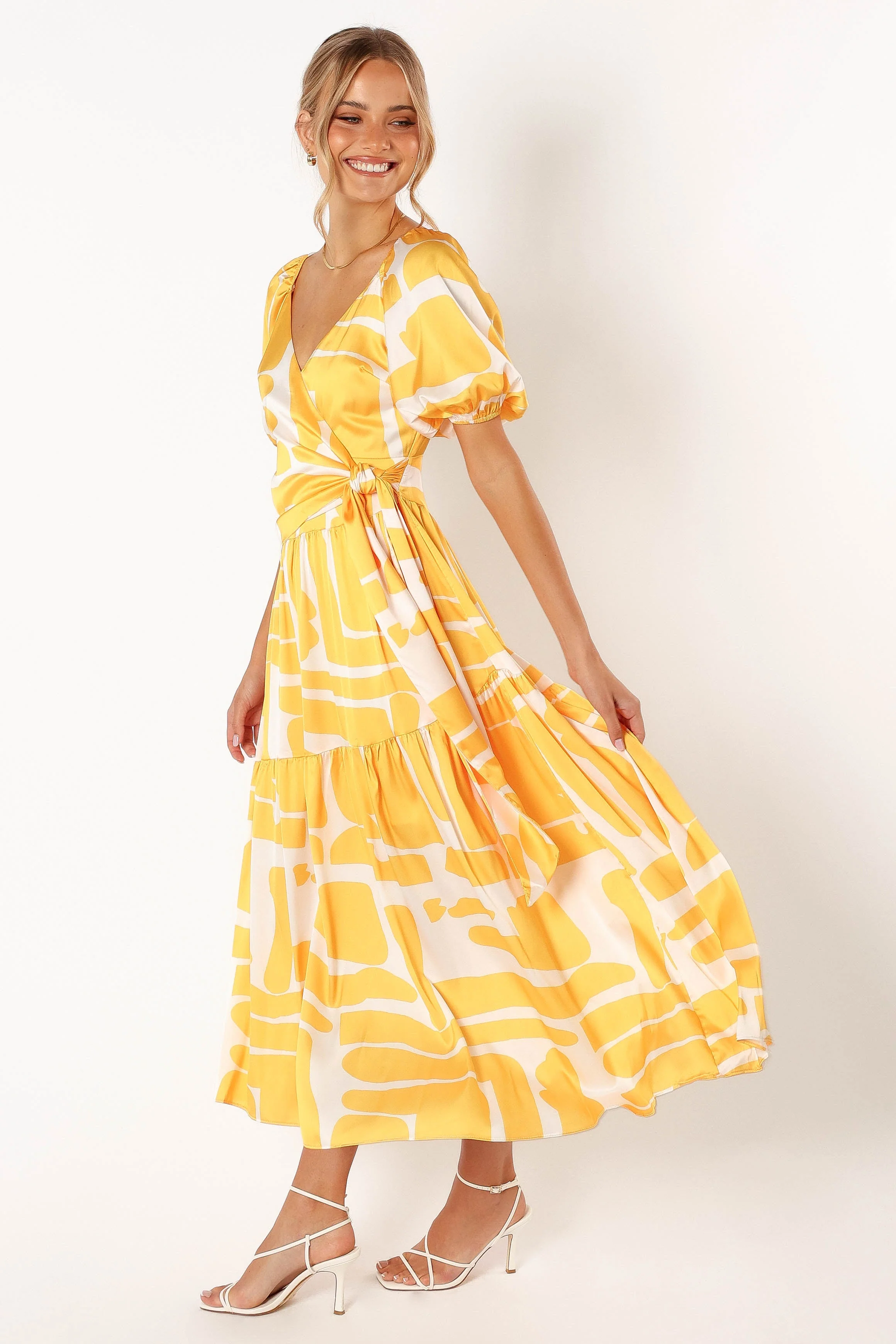 Tabitha Wrap Midi Dress - Yellow Print