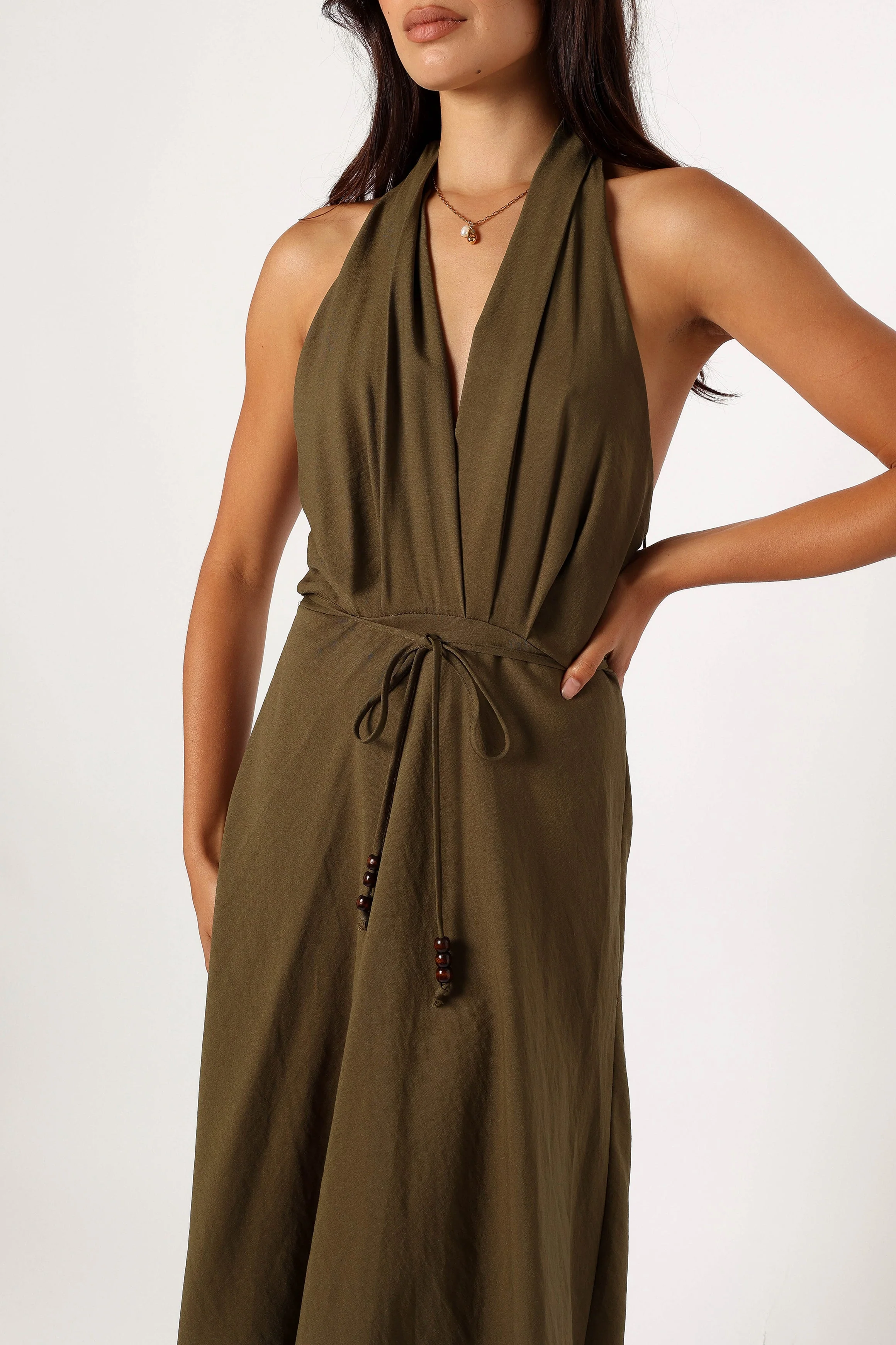 Lylah Halterneck Midi Dress - Olive