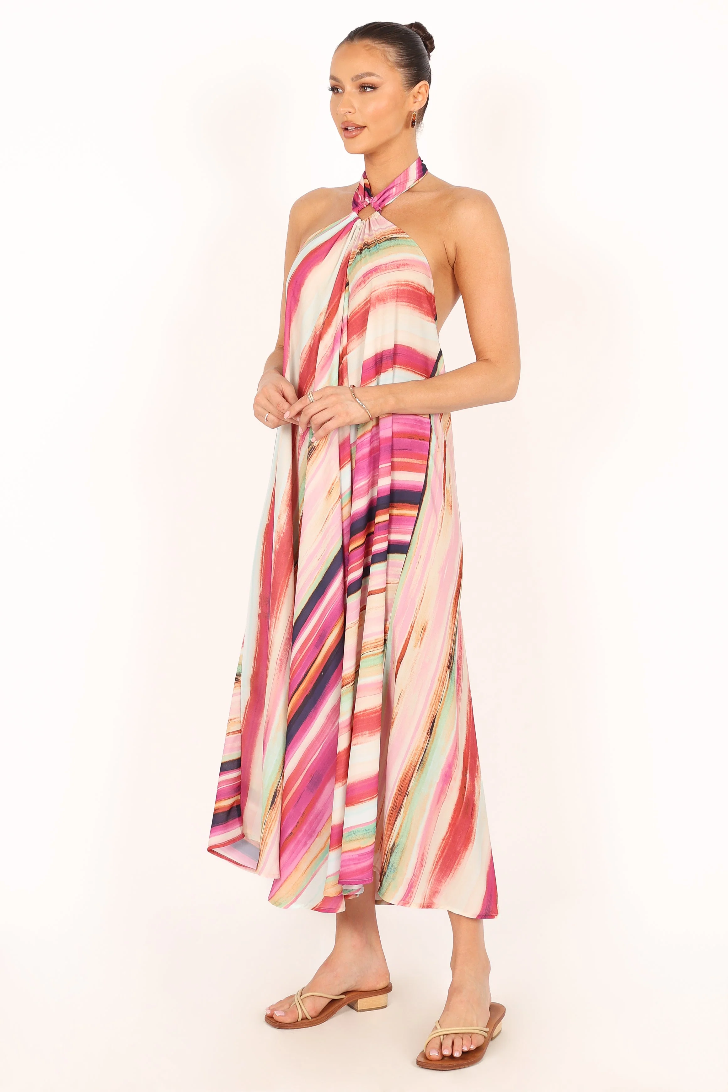 Antonijia Halterneck Maxi Dress - Berry Stripe