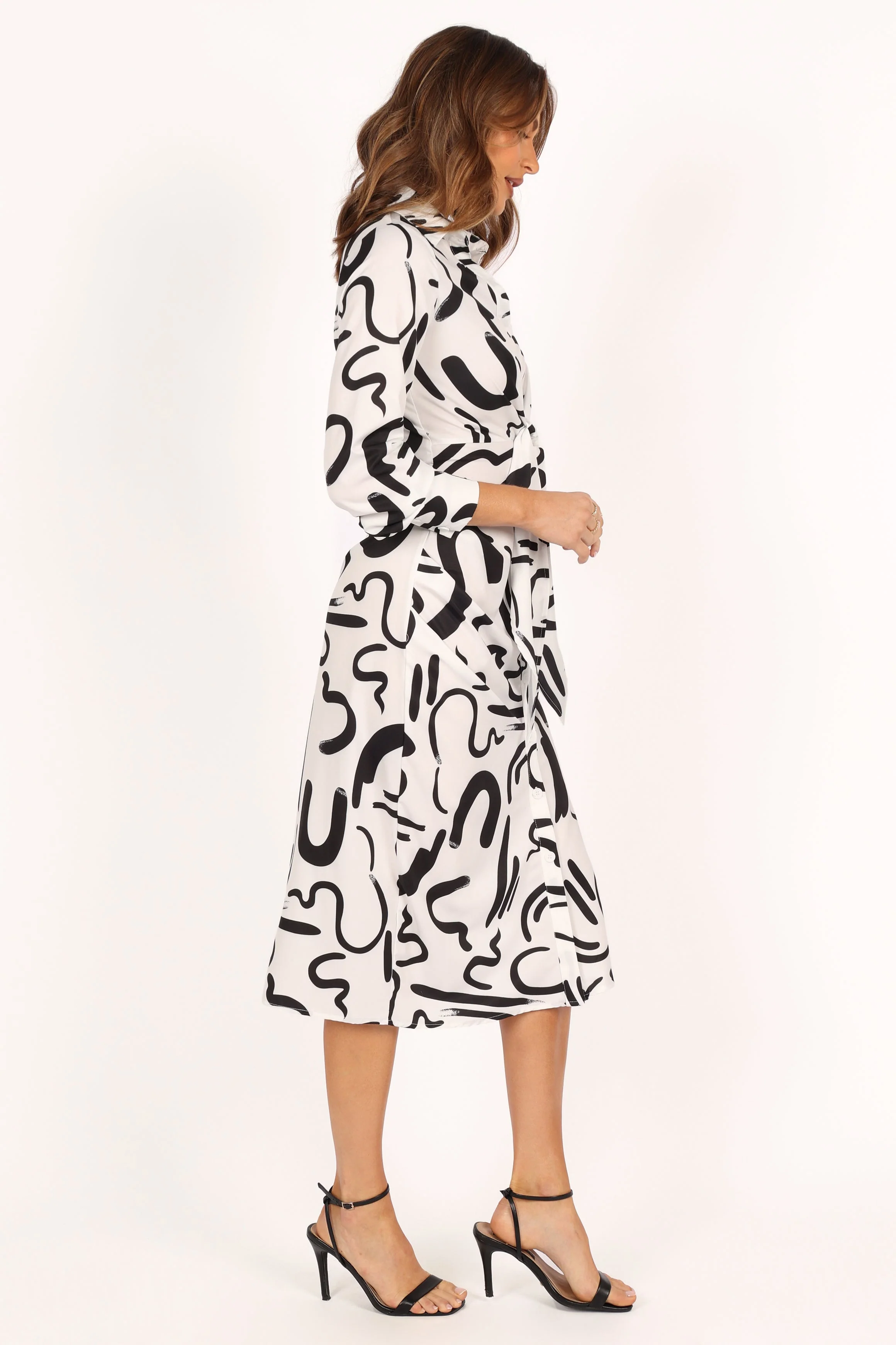 Minori Long Sleeve Midi Dress - White Black
