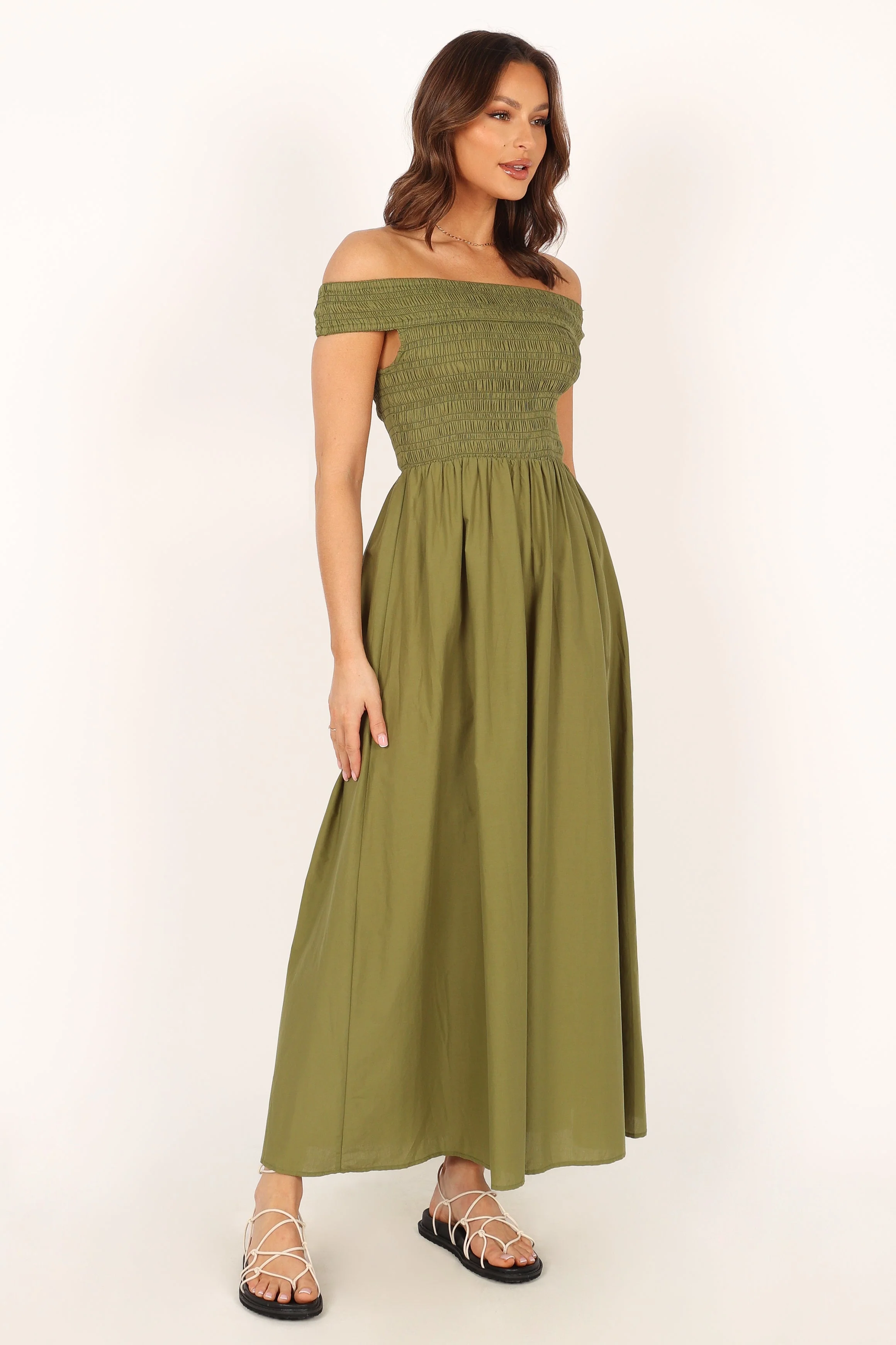 Tessa Off Shoulder Maxi Dress - Olive