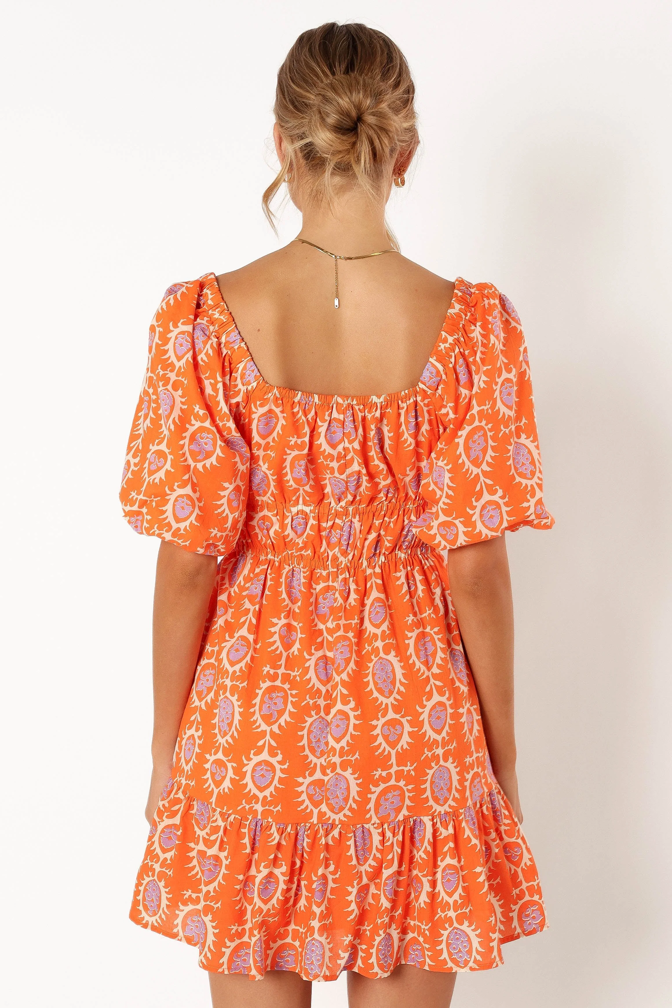 Carmen Off Shoulder Mini Dress - Orange Print