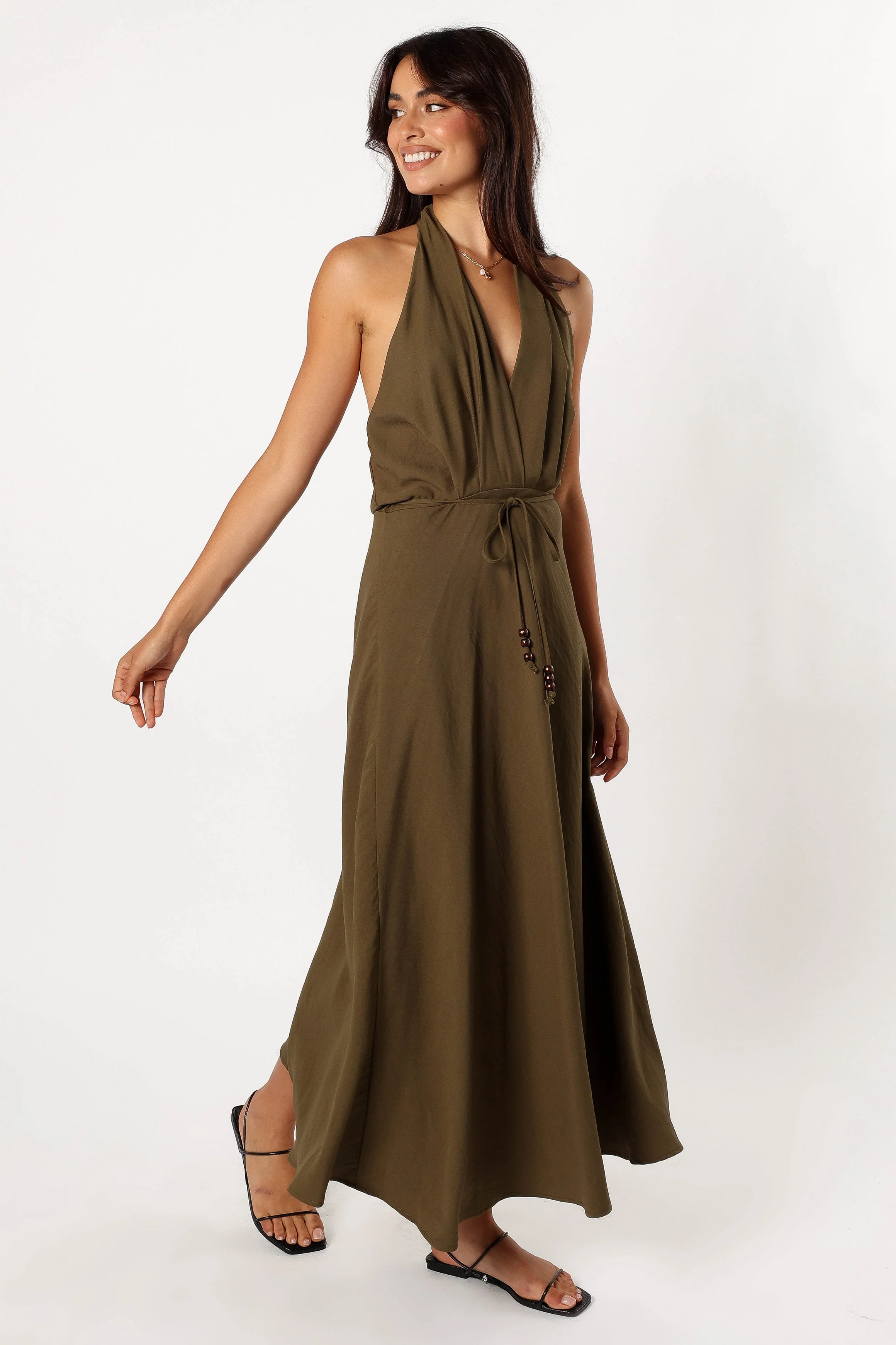 Lylah Halterneck Midi Dress - Olive