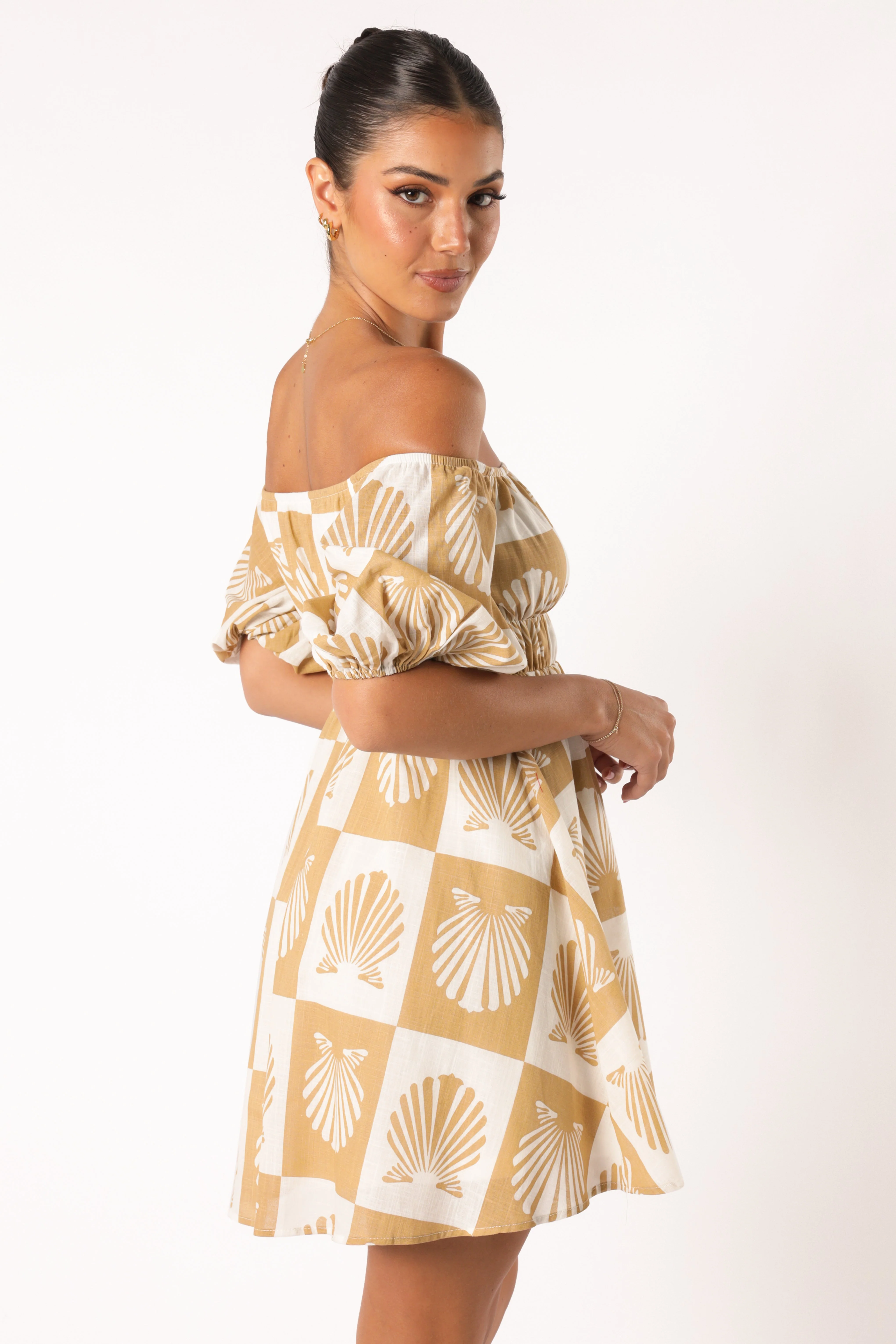 Rocco Off Shoulder Mini Dress - Tan