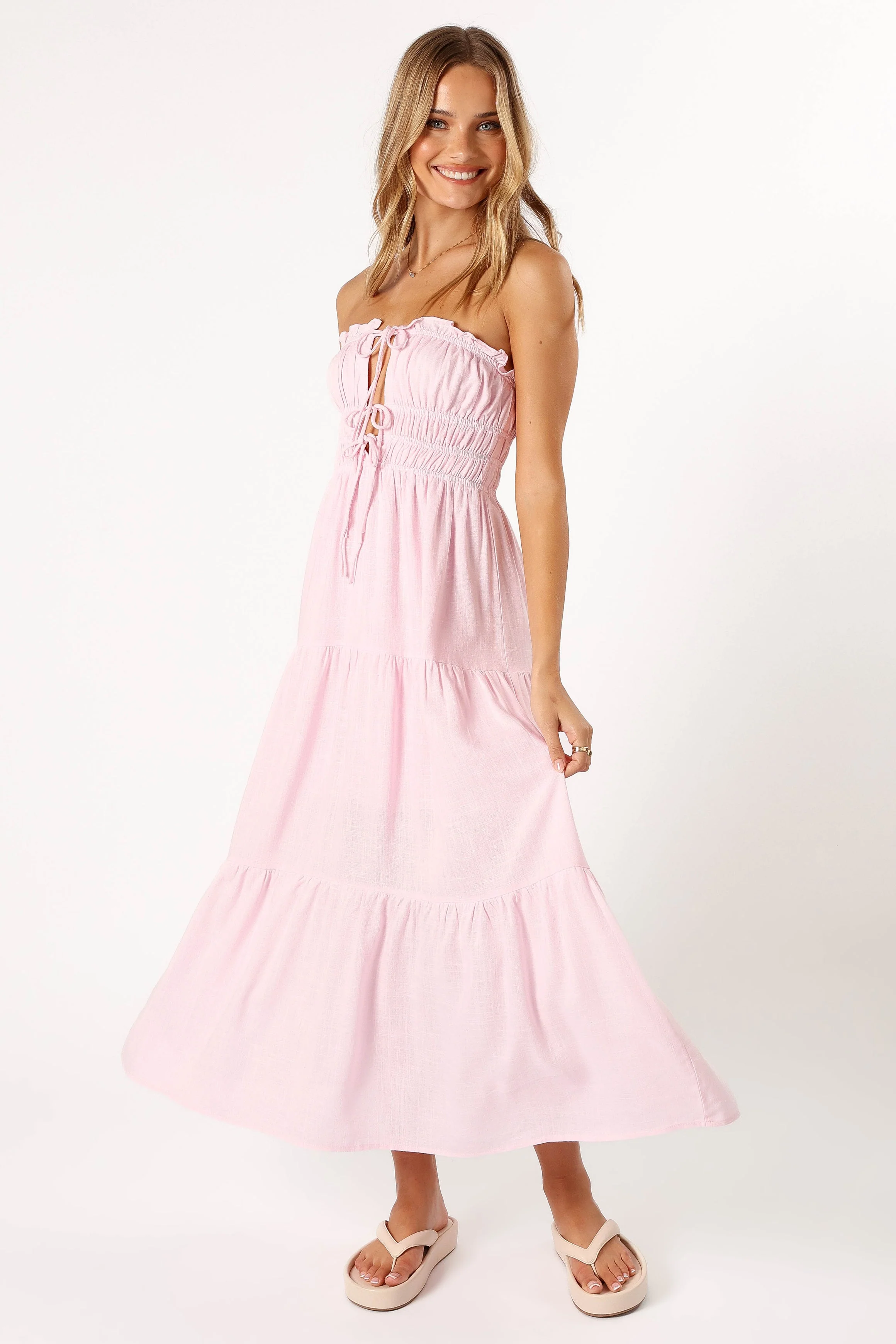 Iris Strapless Midi Dress - Pink