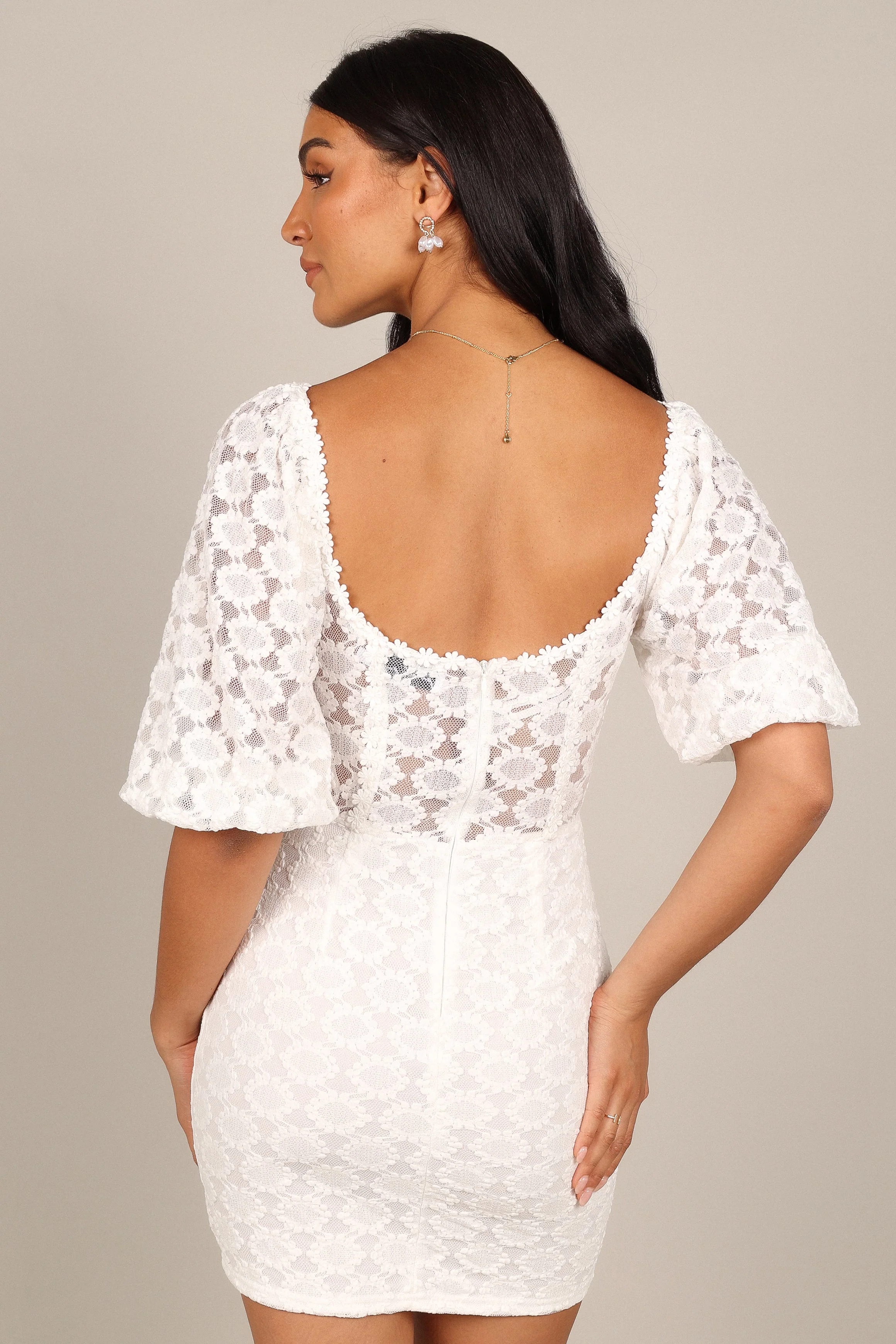Del Sol Crochet Puff Sleeve Mini Dress - White