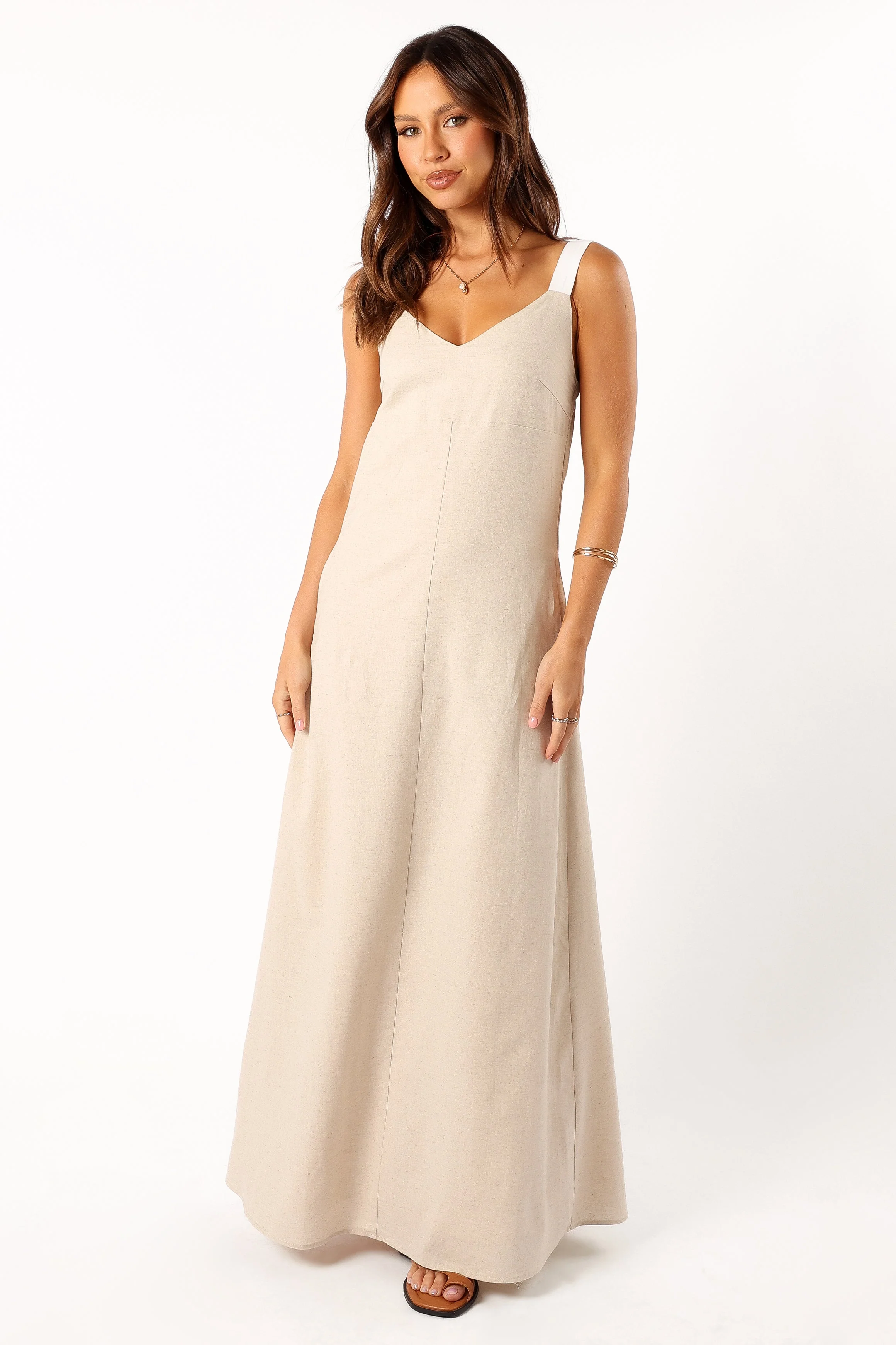Sjon Contrast Strap Maxi Dress - Oatmeal